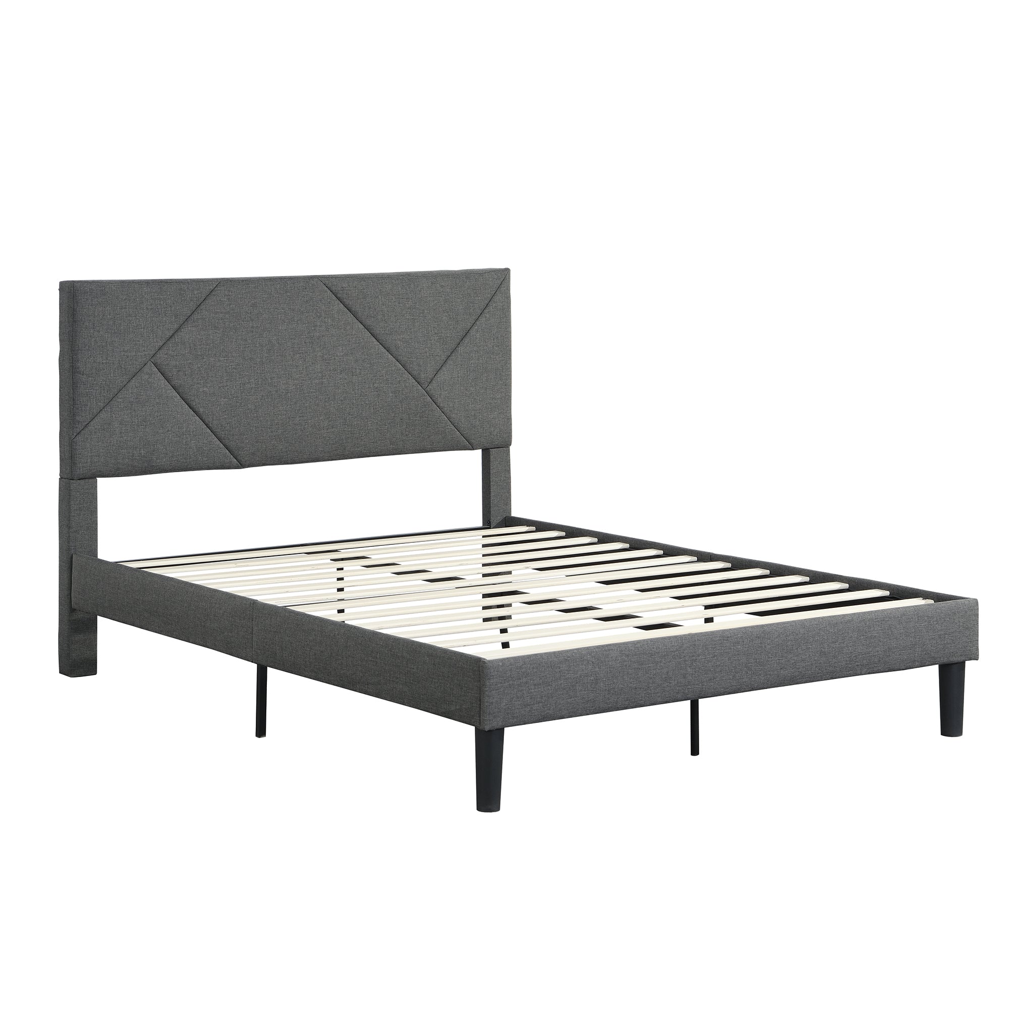 Queen Size Upholstered Platform Bed Frame ,Wood Slat Support, Easy Assembly,Grey - Atlantic Fine Furniture Melbourne FL