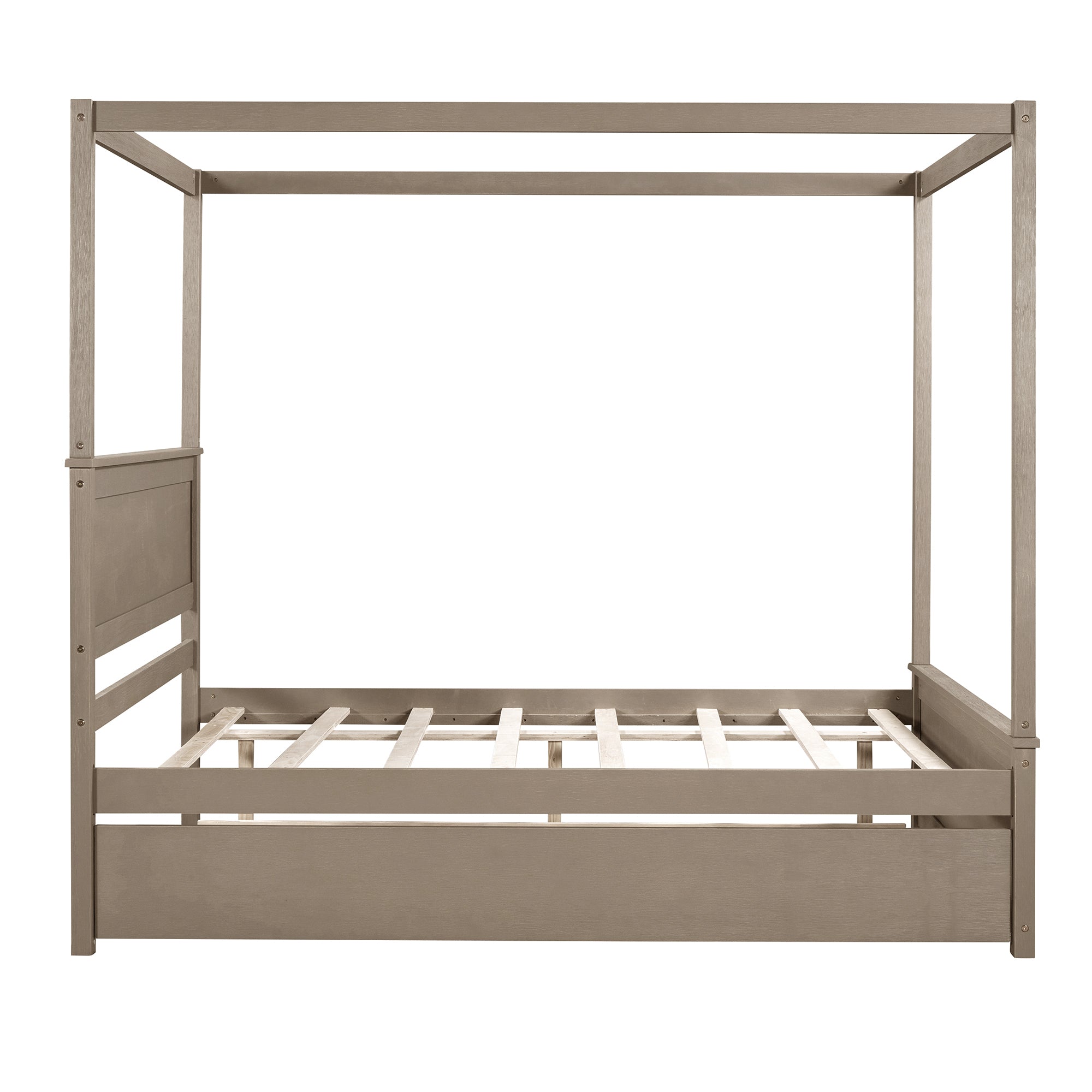 Wood Canopy Bed with Trundle Bed ,Full Size Canopy Platform bed With Support Slats .No Box Spring Needed, Brushed Light Brown - Atlantic Fine Furniture Melbourne FL