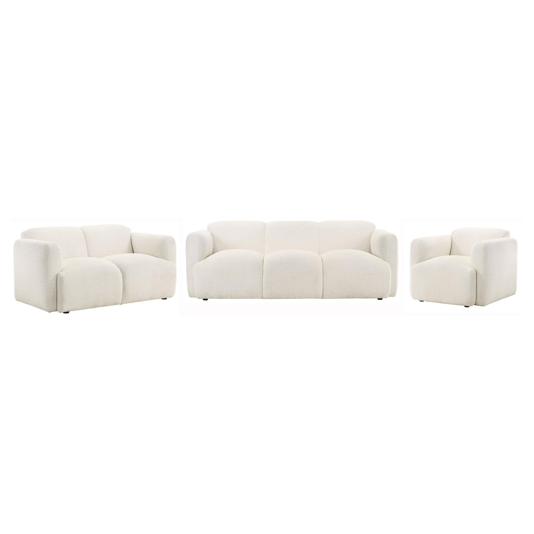 Dorset 3-piece Upholstered Round Track Arm Sofa Set White