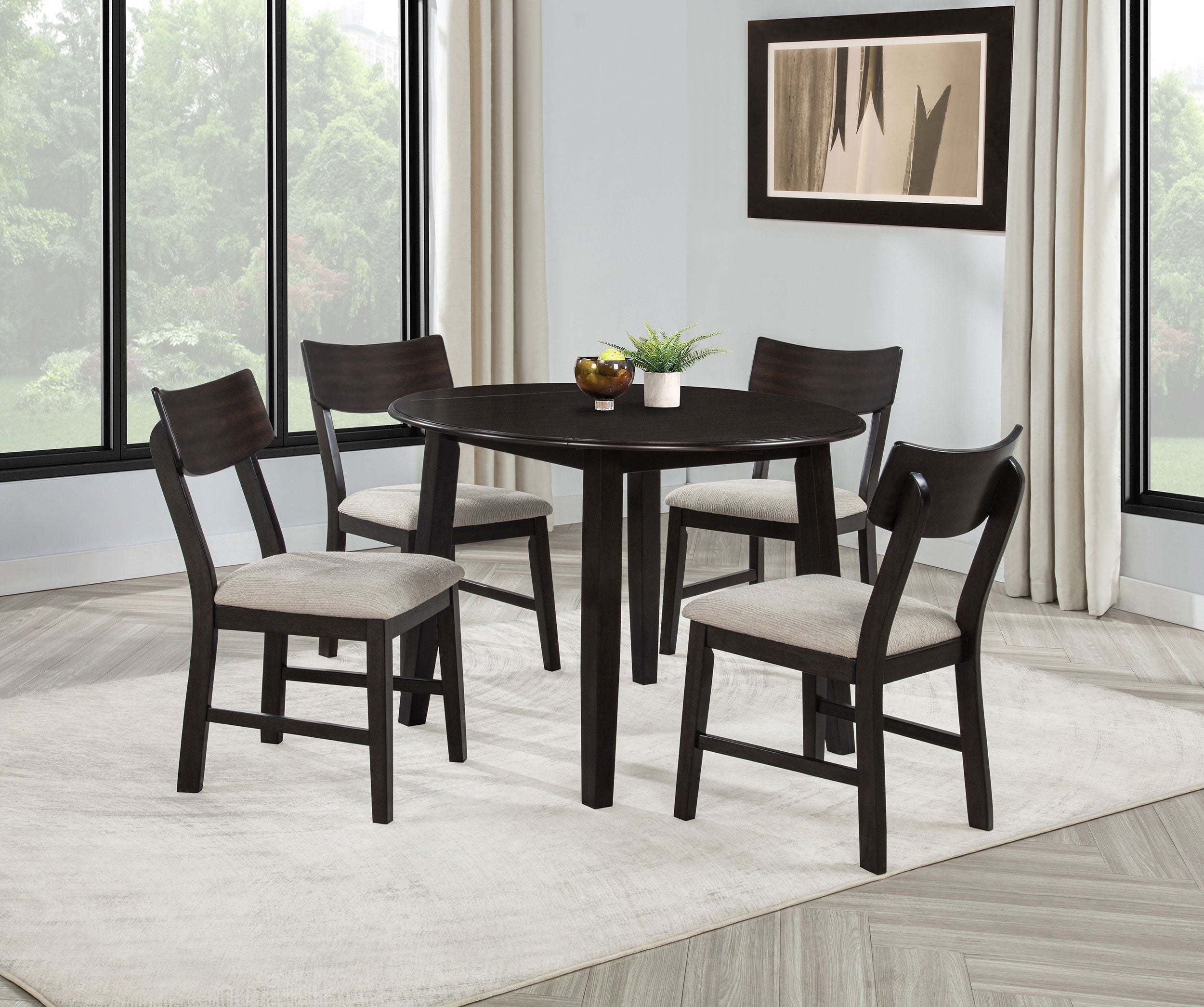 Catley 5-piece Round Drop Leaf Dining Table Set Dark Coffee — view 2