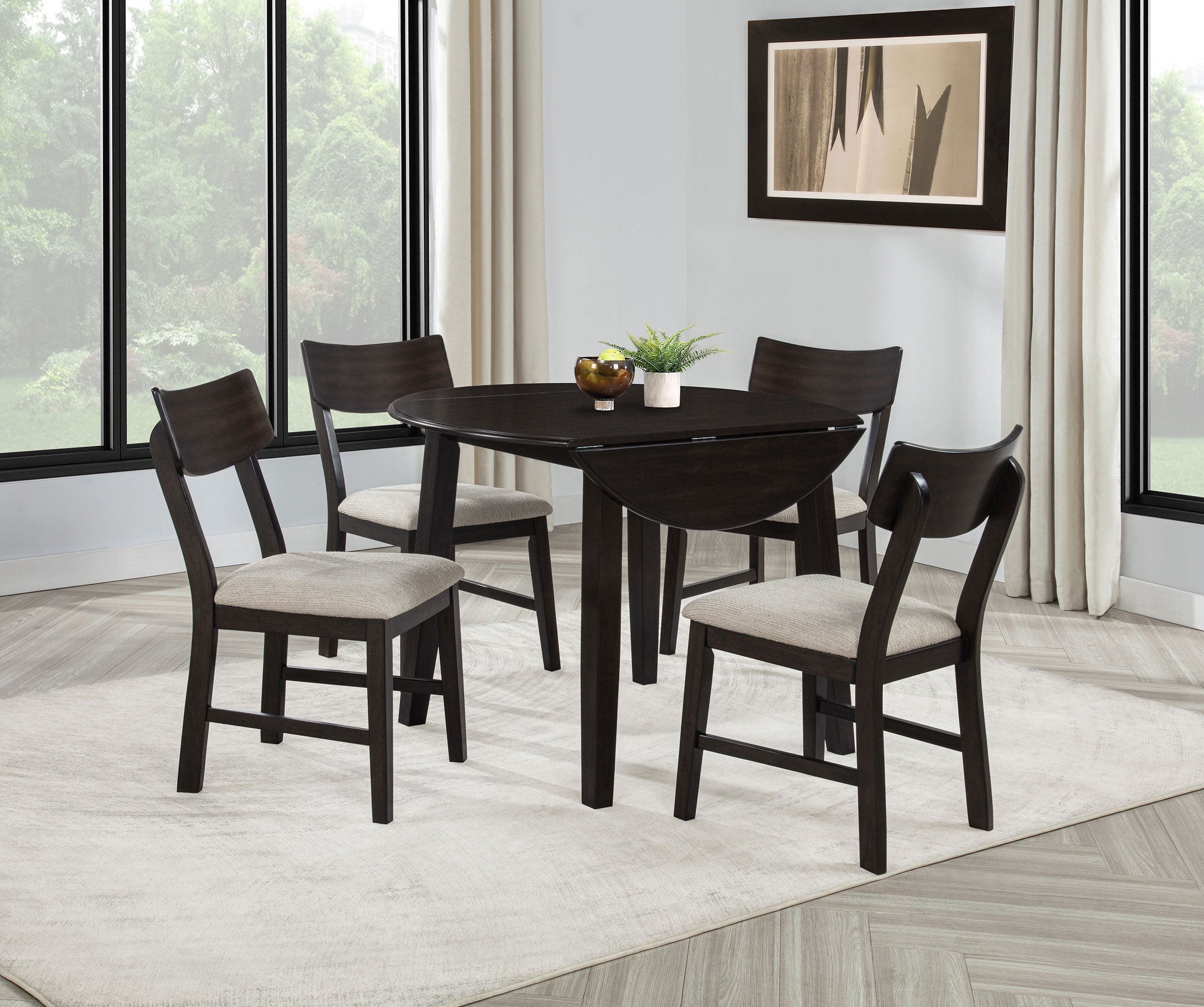 Catley 5-piece Round Drop Leaf Dining Table Set Dark Coffee — view 1