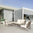 4 Pieces Patio Furniture Set, PE Rattan Wicker With Washable Cushion And Tempered Glass Tabletop, Conversation Furniture For Garden Poolside Balcony