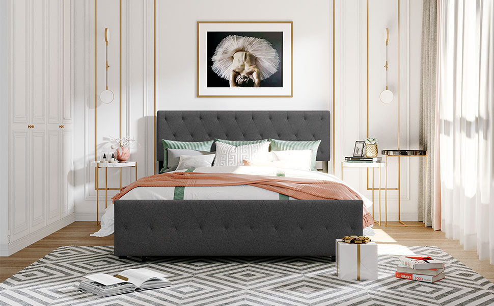 Queen Size Storage Bed Metal Platform Bed with a Big Drawer - Gray - Atlantic Fine Furniture Melbourne FL