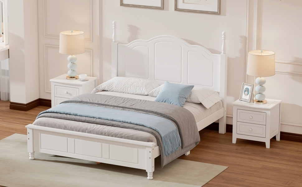 Full Size Wood Platform Bed Frame,Retro Style Platform Bed with Wooden Slat Support,White - Atlantic Fine Furniture Melbourne FL