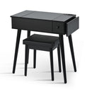 Makeup Vanity Desk With Flip Top Mirror And LED Light, Dressing Table With Charging Station, 2 Drawers And Fold Up Panel, Vanity Set With Cushioned Stool For Bedroom - Black