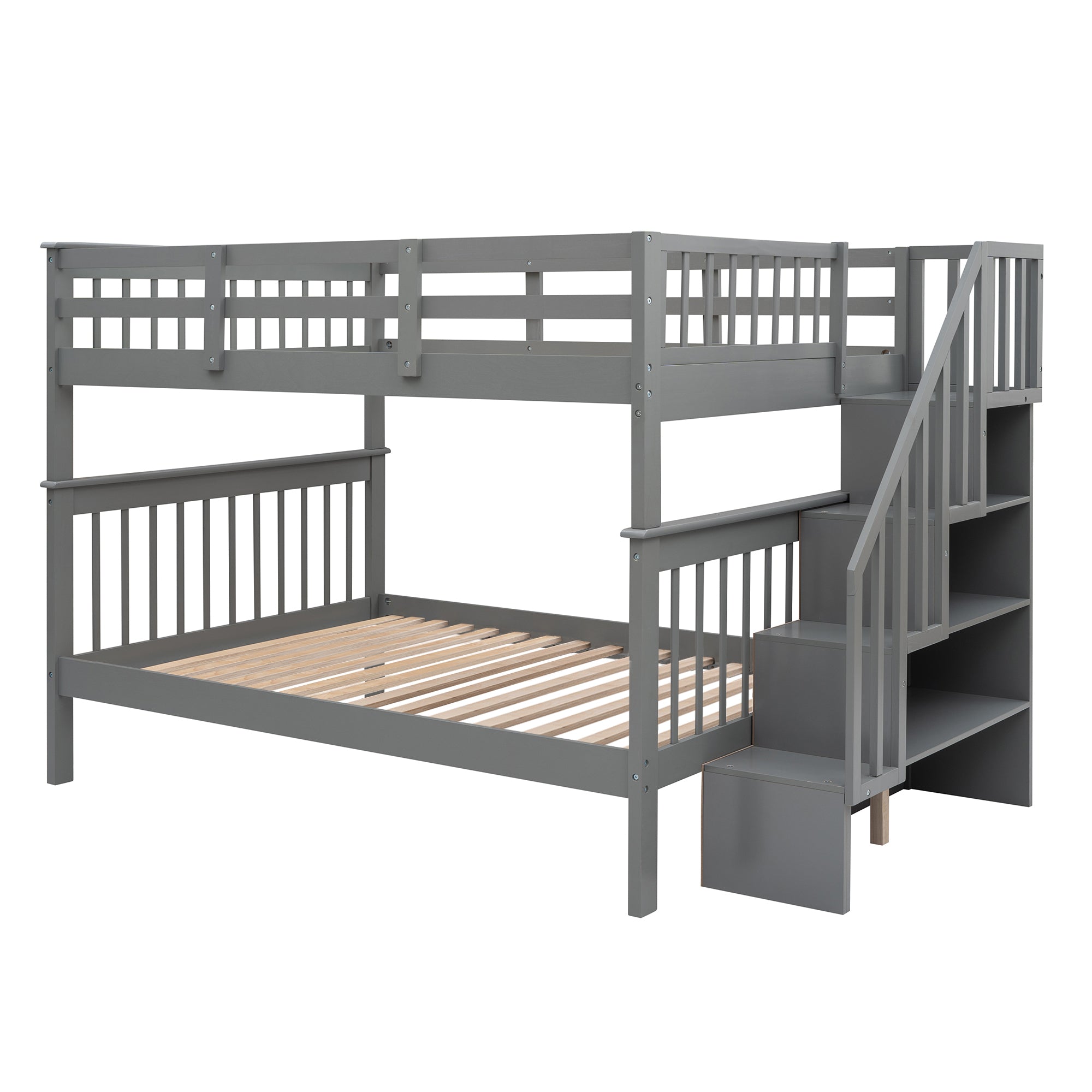Stairway Full-Over-Full Bunk Bed with Storage and Guard Rail for Bedroom, Dorm, Gray(OLD SKU:LP000110AAE) - Atlantic Fine Furniture Melbourne FL