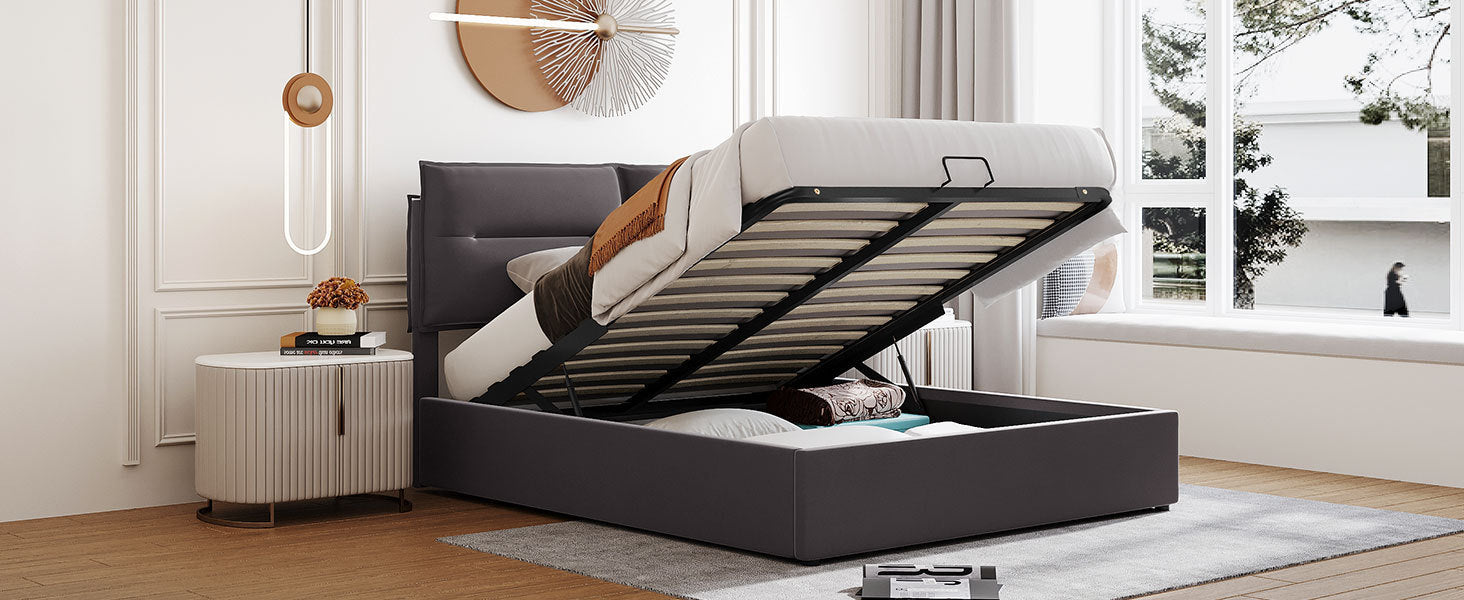 Upholstered Platform bed with a Hydraulic Storage System, Queen size, Gray - Atlantic Fine Furniture Melbourne FL