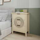 Hollow Carved 3 Drawer Cabinet Dresser Storage Chest With Metal Handles For Living Room Bedroom - Natural