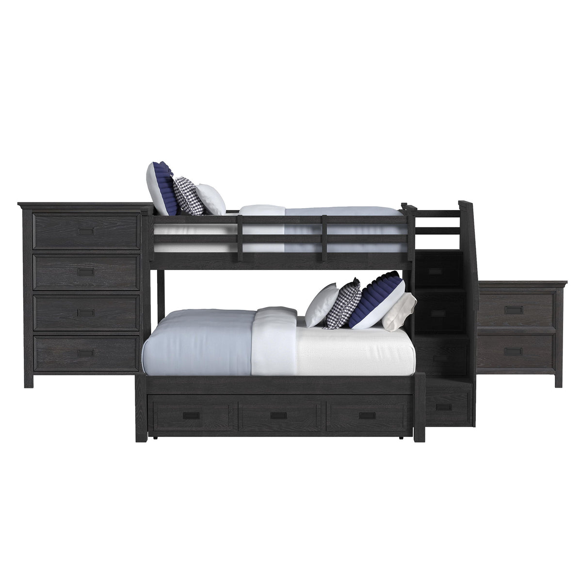 Hampton Kids Bunk With Staircase And Trundle Bedroom Set in Black by Elements International, view 2