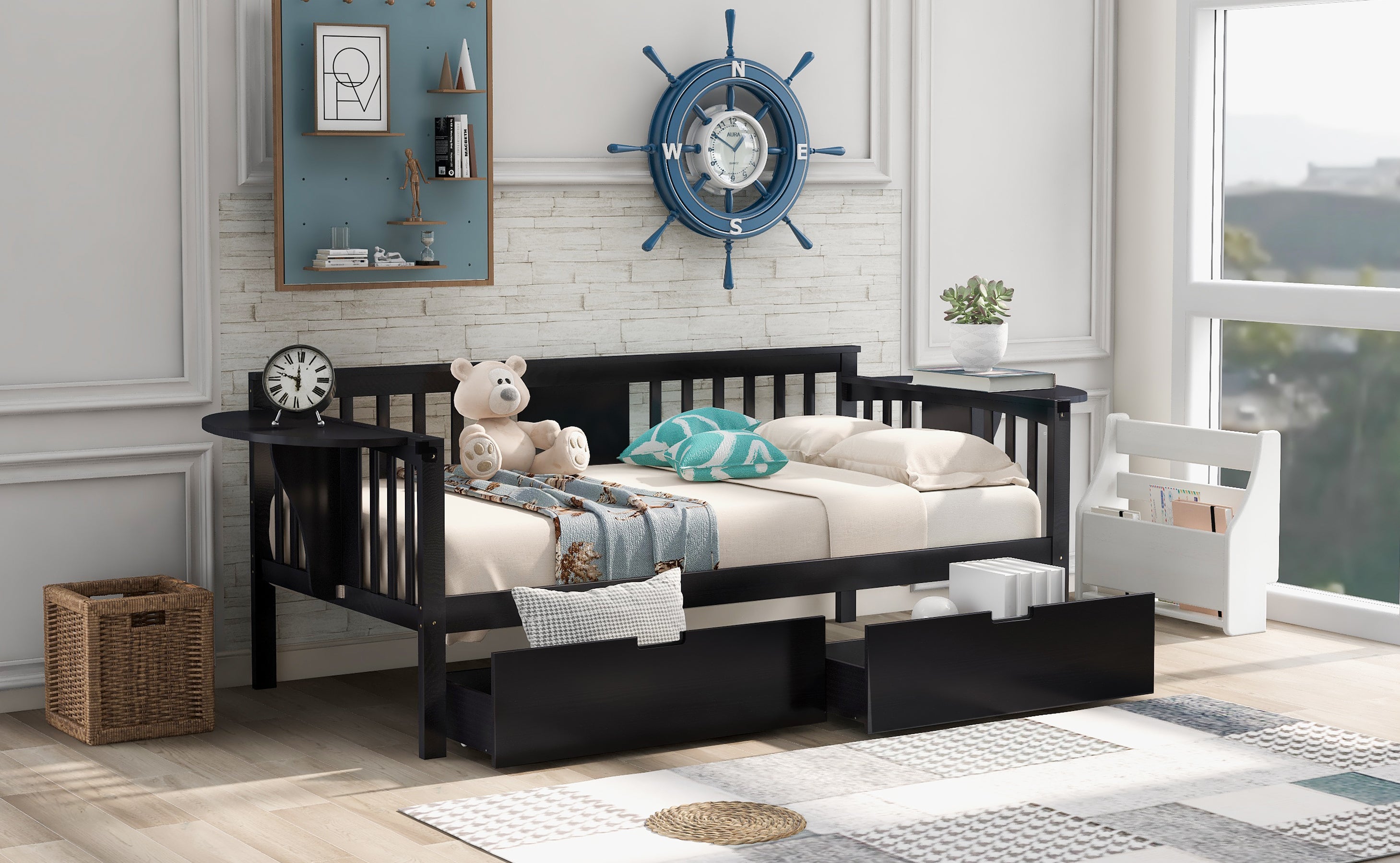 Twin size Daybed with Two Drawers, Wood Slat Support, Espresso - Atlantic Fine Furniture Melbourne FL