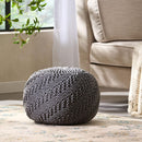 Hazel - Modern Knitted Cotton Yarn Round Pouf With Eco Friendly Pet Fibers - Dark Gray
