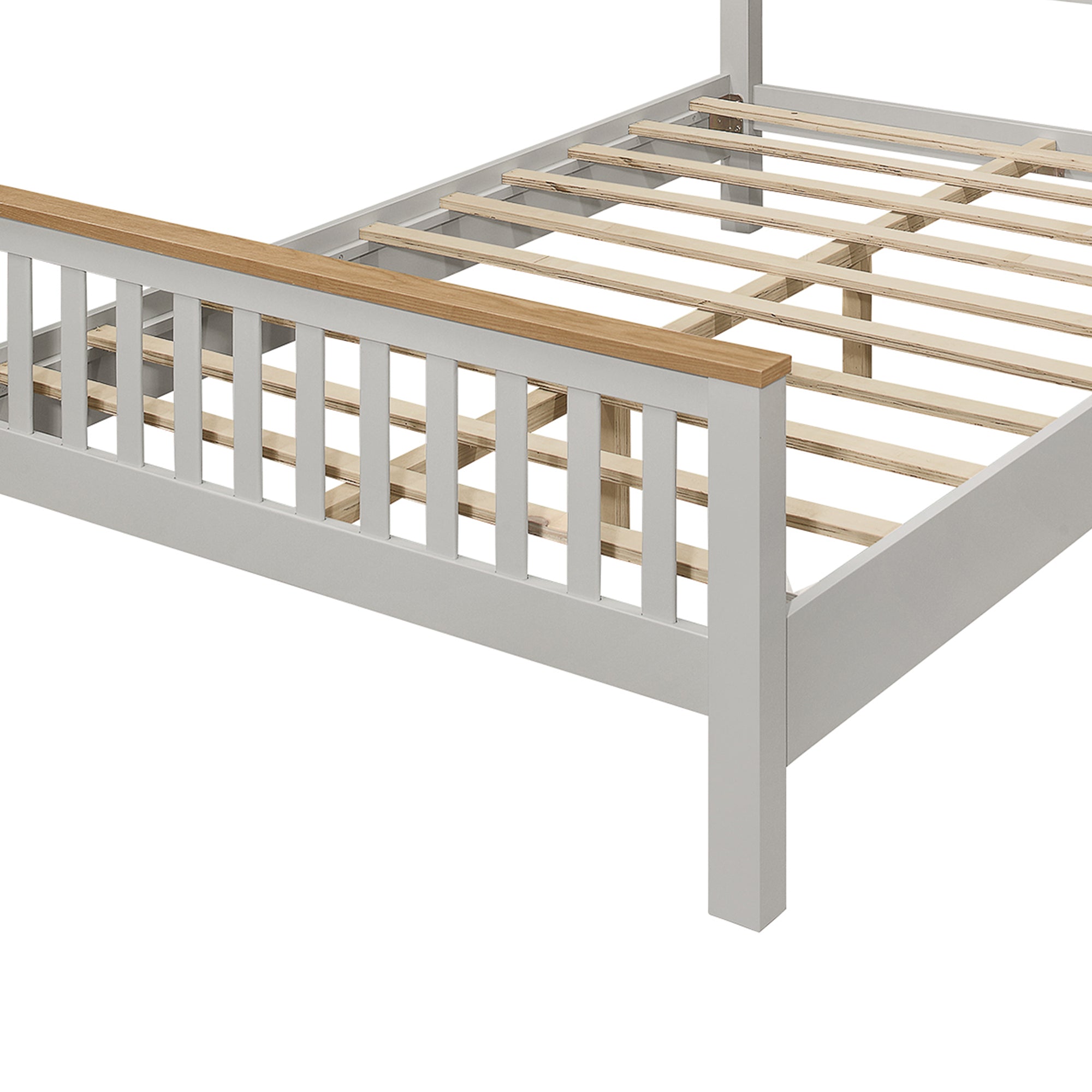 Country Style Concise Gray Solid Platform Bed with Oak Top, No Box Spring Needed, Full - Atlantic Fine Furniture Melbourne FL