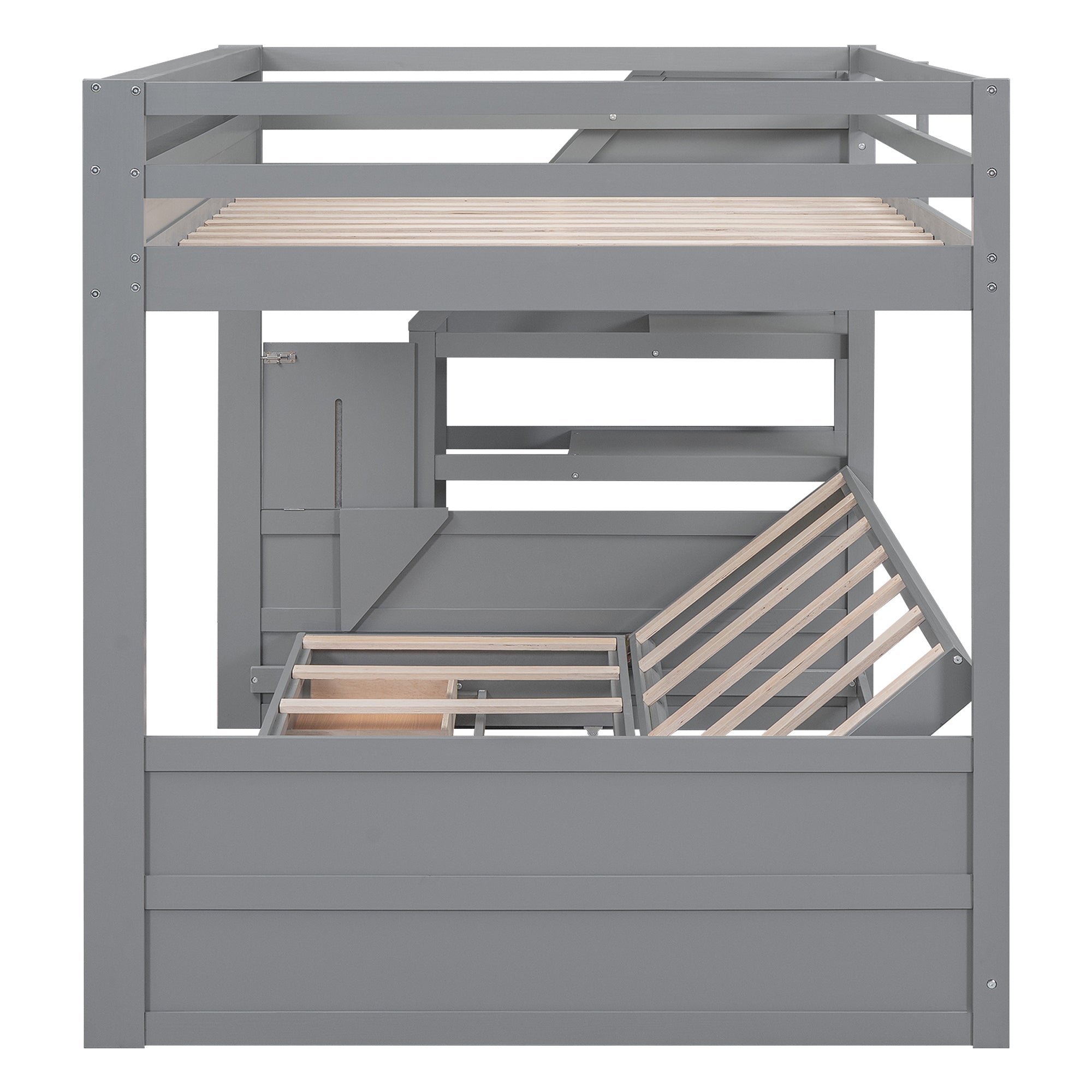 Wood Full Size Convertible Bunk Bed with Storage Staircase, Bedside Table, and 3 Drawers, Gray - Atlantic Fine Furniture Melbourne FL