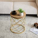 Contemporary Golden Side Table With Top And Metal Frame - Natural / Gold