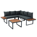 4 Piece L-Shaped Patio Wicker Outdoor 5 Seater Sectional Sofa Seating Group Conversation Sets With Side Table & Cushions - Dark Gray