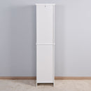Wooden Bathroom Floor Storage Cabinet With 2 Doors And 6 Shelves - White
