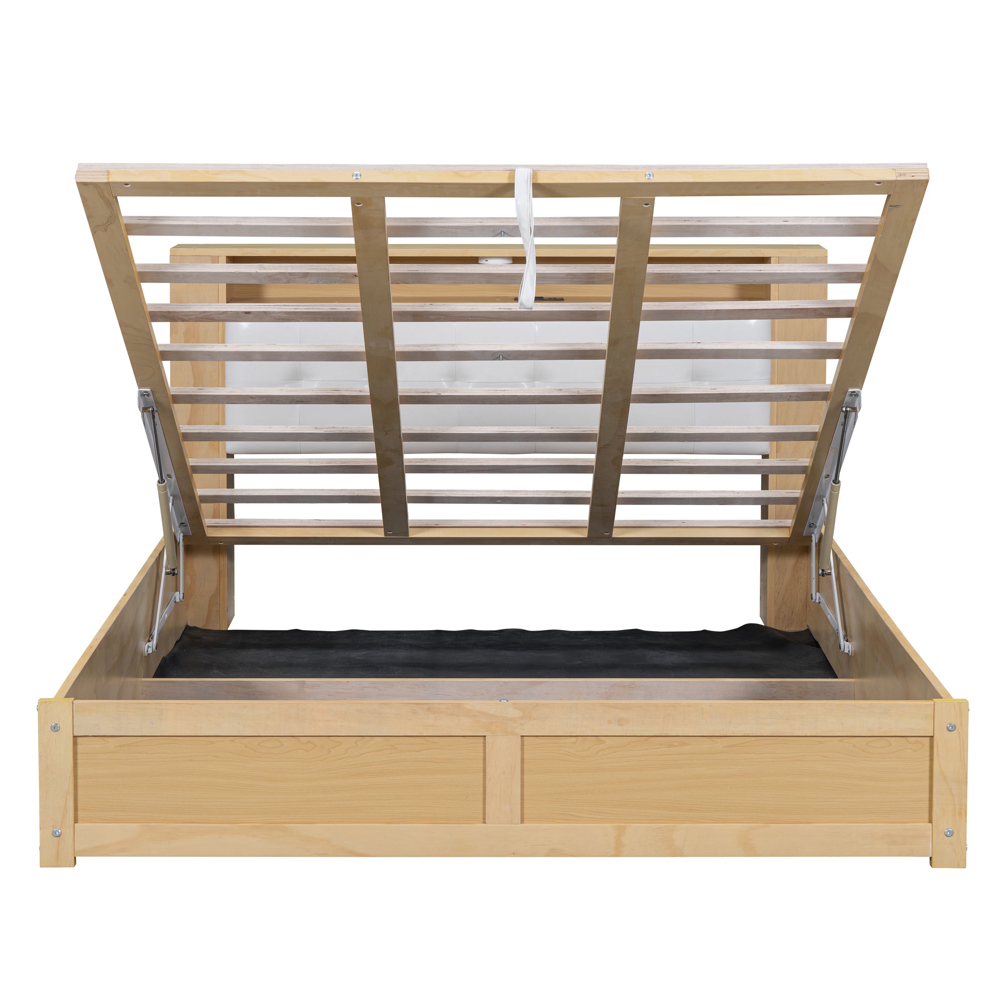 Queen Size Tufted Upholstered Platform Bed with Storage Headboard and Hydraulic Storage System, Modern PU Storage Bed with Motion Activated Night Lights and USB Charger,Natural