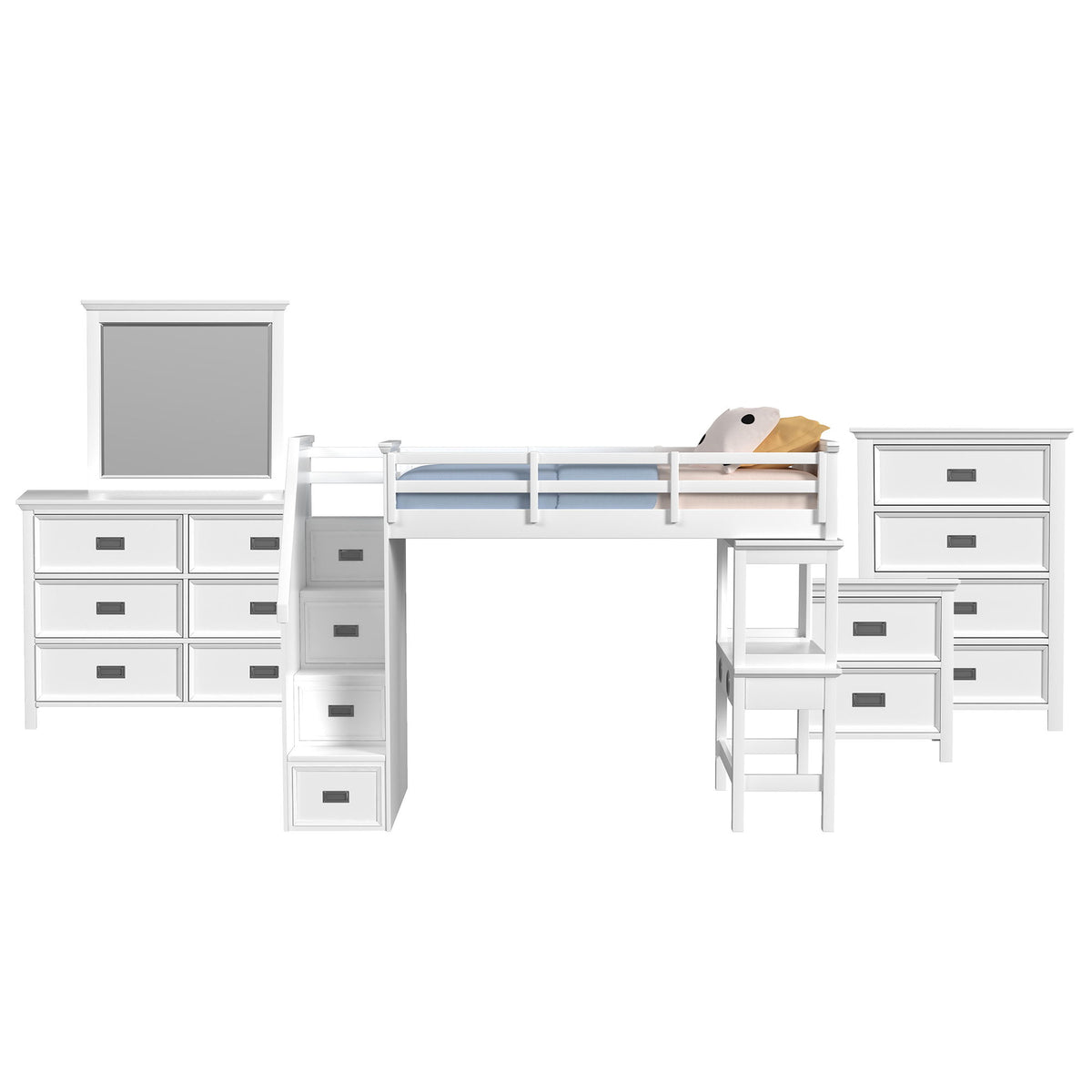 Hampton Kids Loft With Staircase And Desk With Speaker Bedroom Set in Black by Elements International, view 2