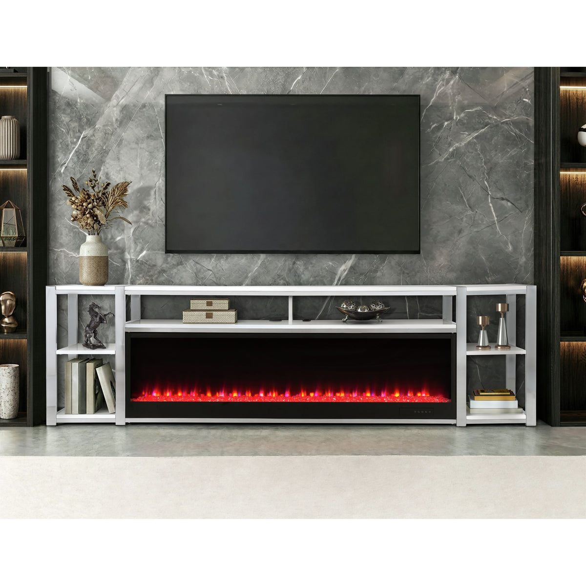 Midway 80" TV Console With Firelight in White by Elements International, view 2