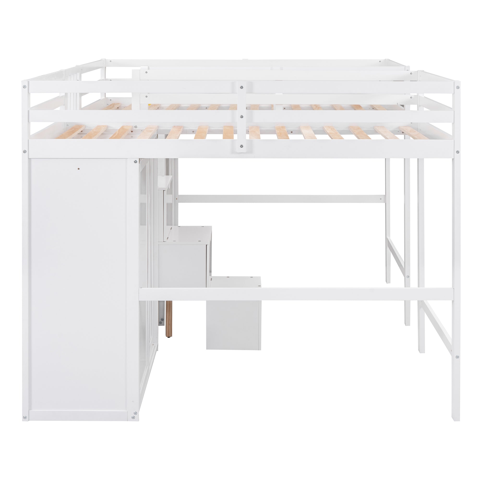 Double Twin Loft Beds with Wardrobes and Staircase, White - Atlantic Fine Furniture Melbourne FL