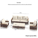 5 Piece Rattan Terrace Furniture Set, 7 Seats Cushions, High Footed Design