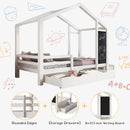 Twin House Bed With Blackboard And Drawers, 2 Assembly Options - White