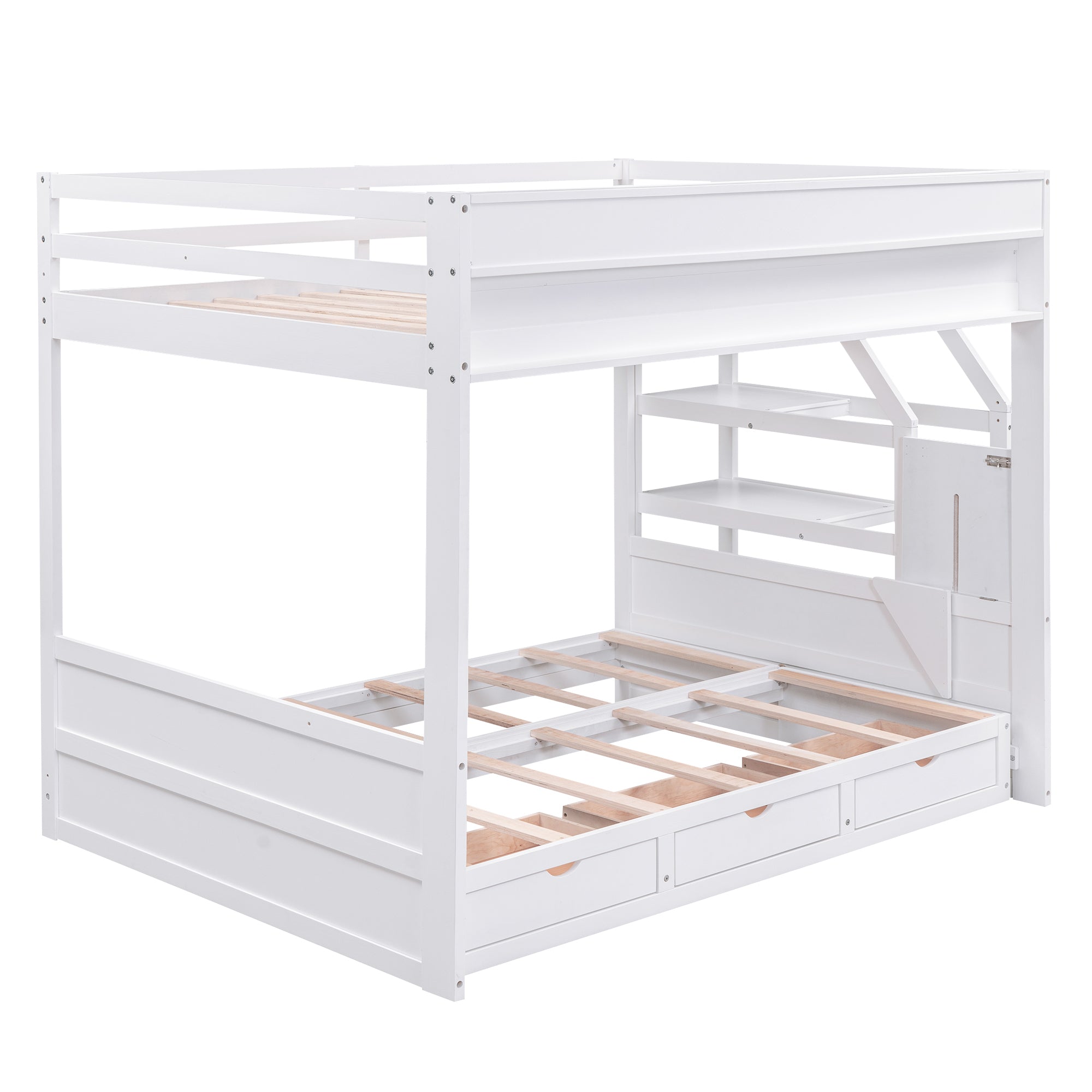 Wood Full Size Convertible Bunk Bed with Storage Staircase, Bedside Table, and 3 Drawers, White - Atlantic Fine Furniture Melbourne FL