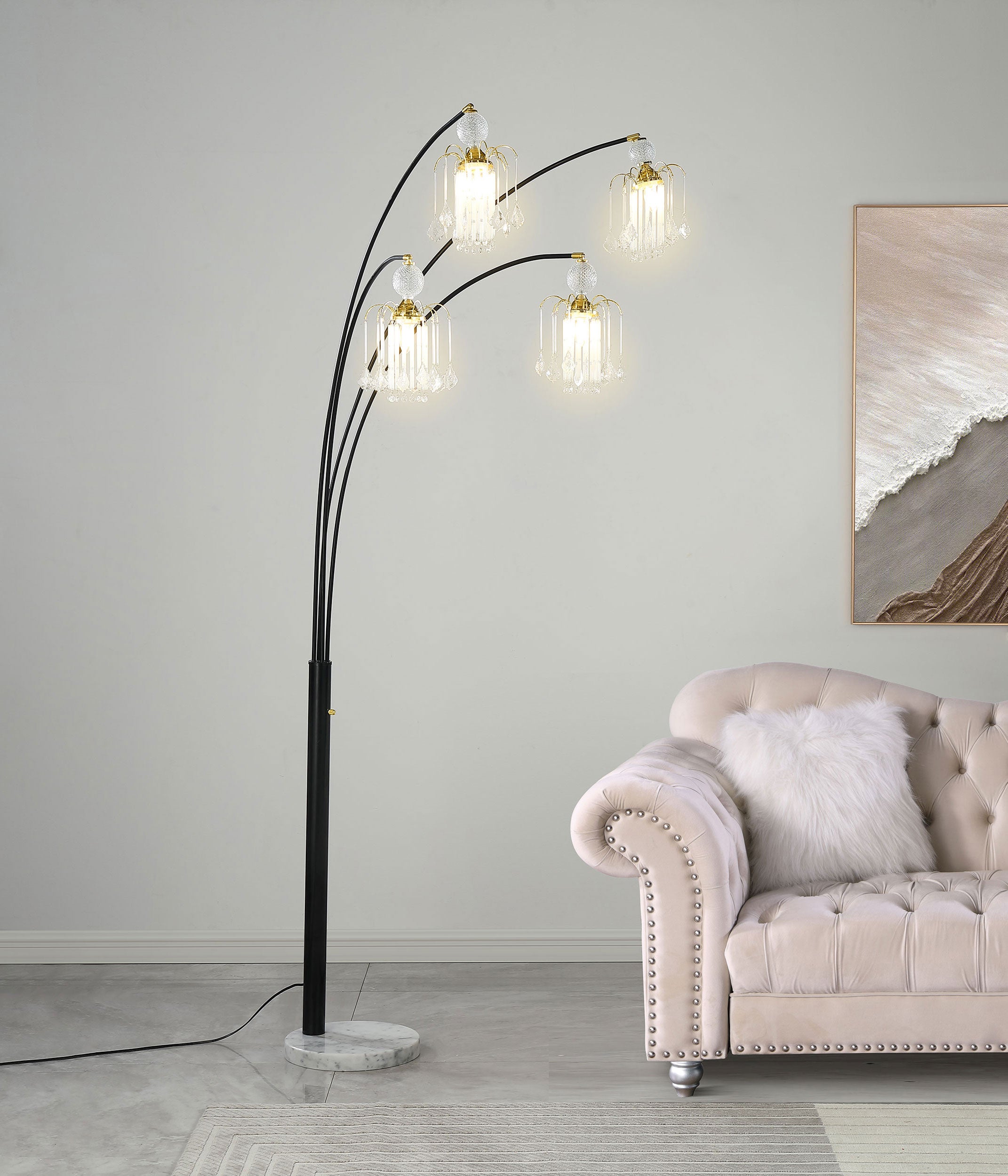 Maisel 91-inch Hanging Crystal Arc Tree Floor Lamp Black — view 2