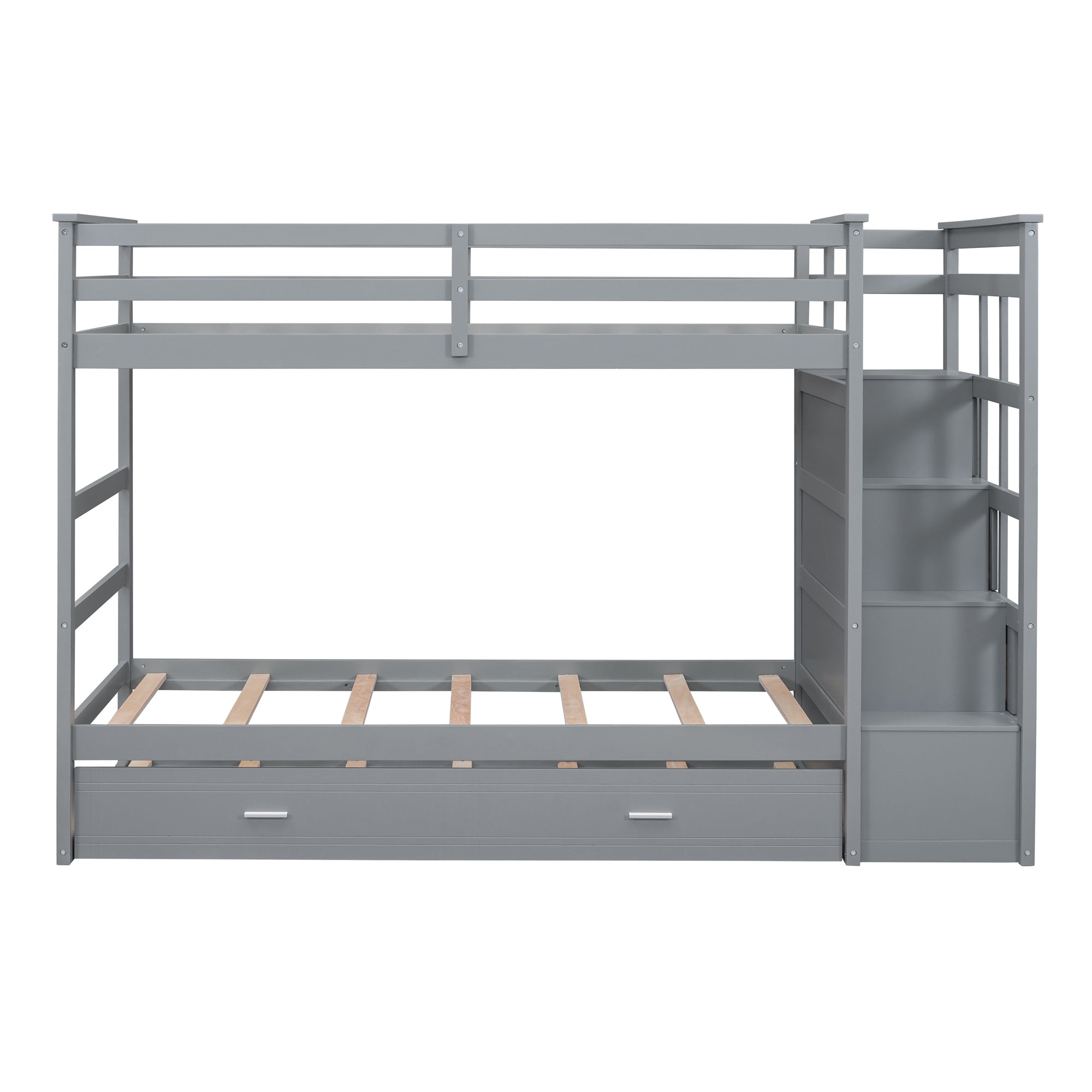 Twin Over Twin Bunk Bed with Trundle and Staircase,Gray(OLD SKU:LT000068AAE) - Atlantic Fine Furniture Melbourne FL