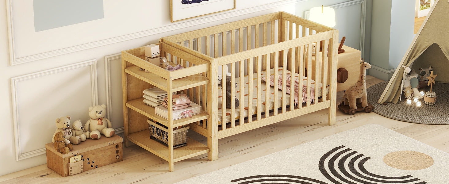 Convertible Crib/Full Size Bed with Changing Table, Natural - Atlantic Fine Furniture Melbourne FL