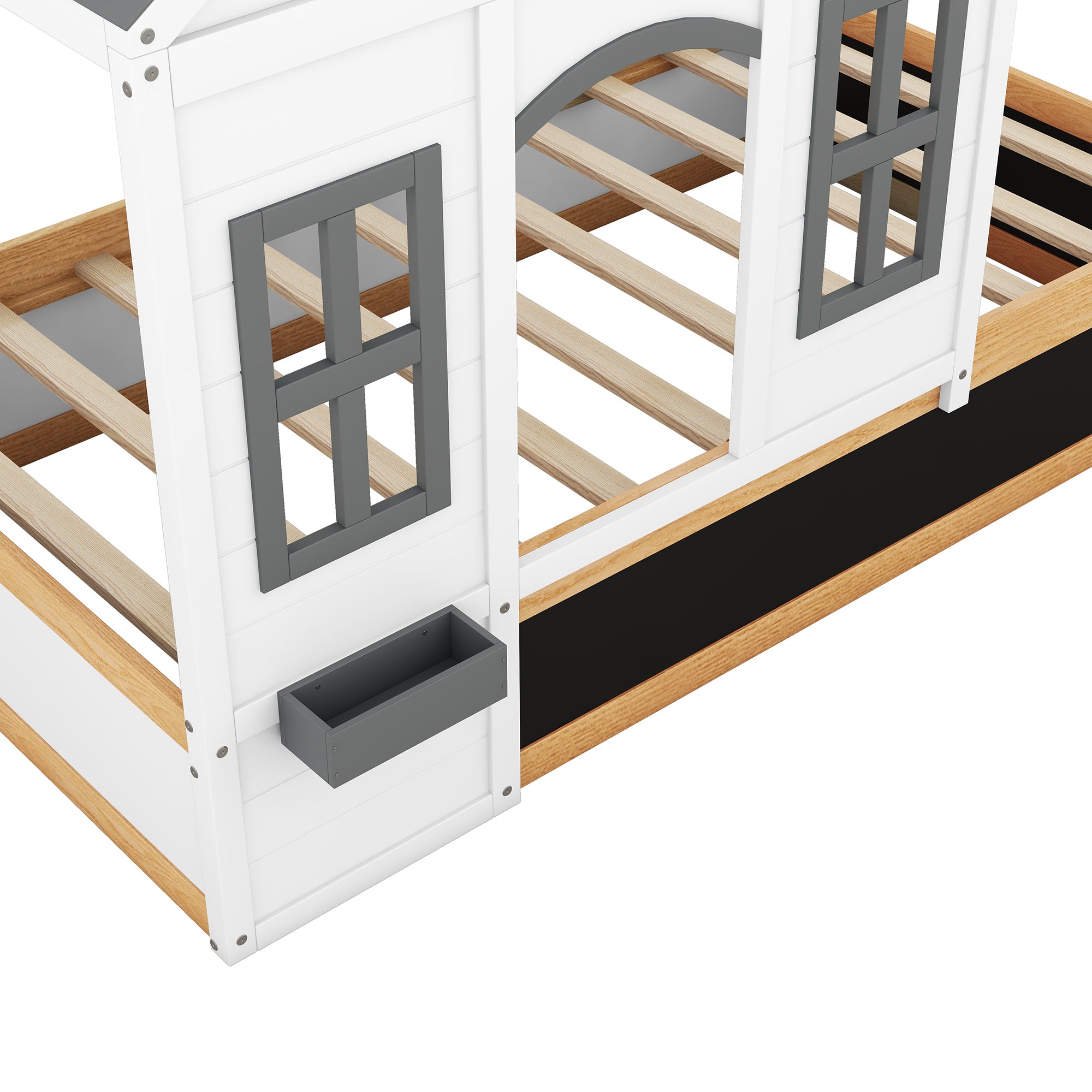 Twin Size House Shaped Canopy Bed with Black Roof and White Window,Blackboard and Little Shelf, White(Old SKU: WF294051AAK) - Atlantic Fine Furniture Melbourne FL