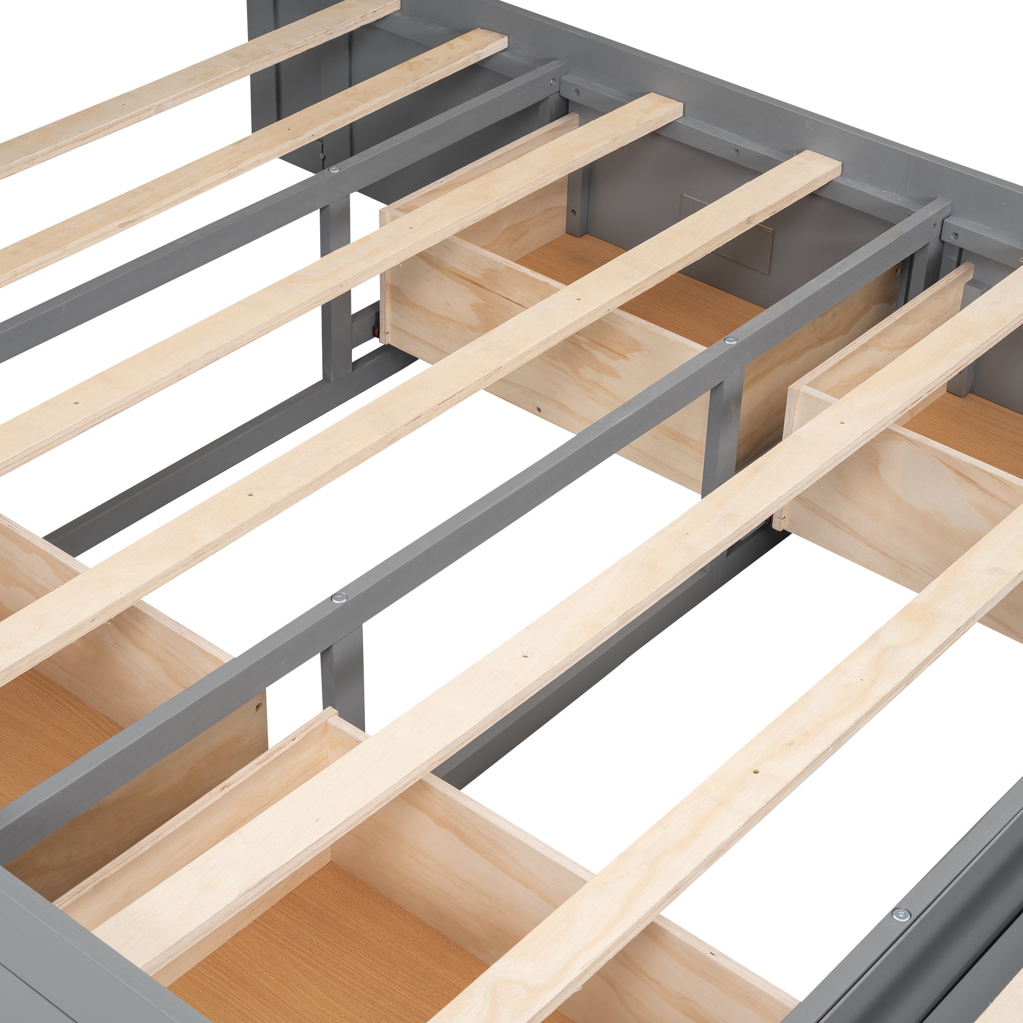 Wood Queen Size Platform Bed with Storage Headboard, shoe rack and 4 drawers,Gray - Atlantic Fine Furniture Melbourne FL