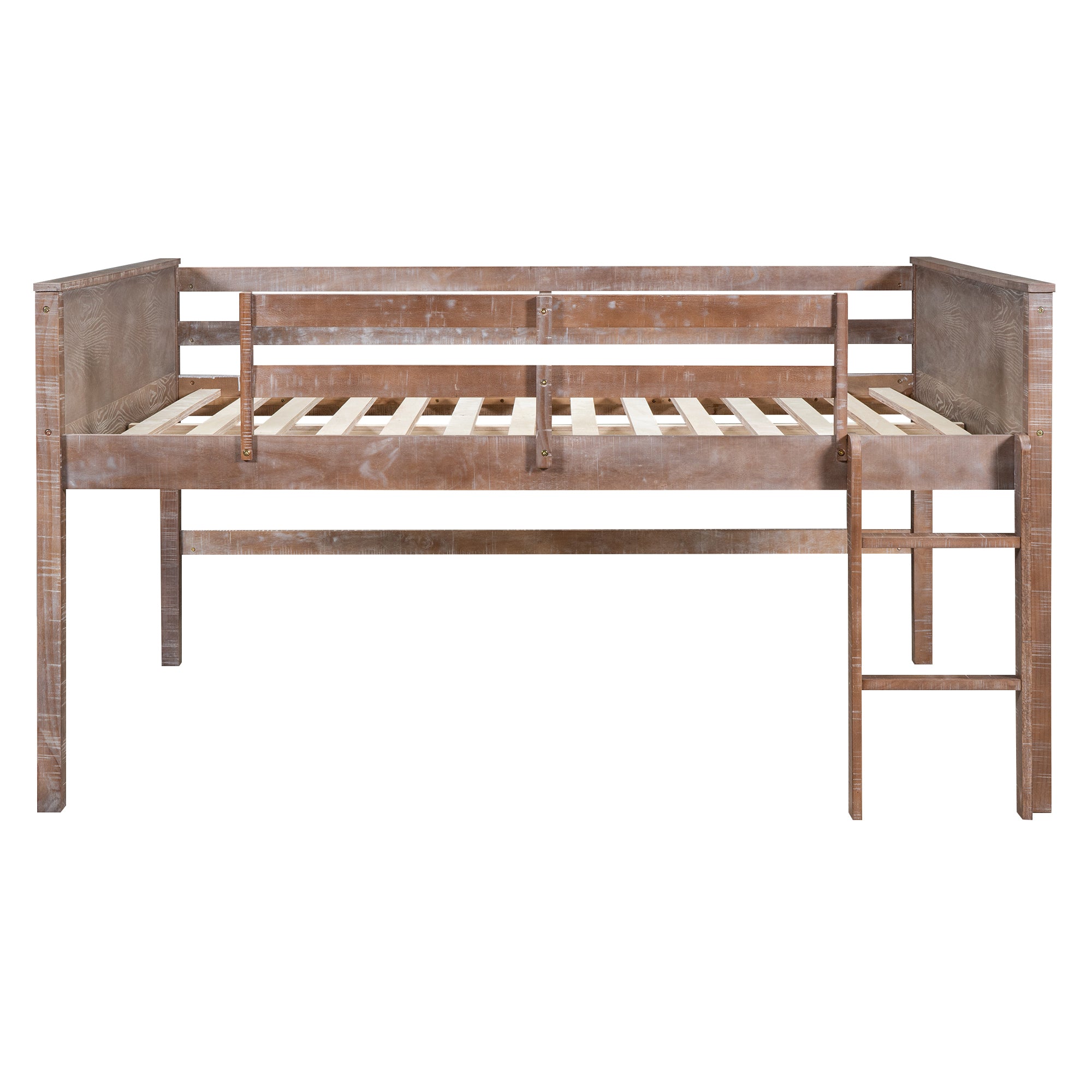 Wood Twin Size Loft Bed with Hanging Clothes Racks, White Rustic Natural - Atlantic Fine Furniture Melbourne FL