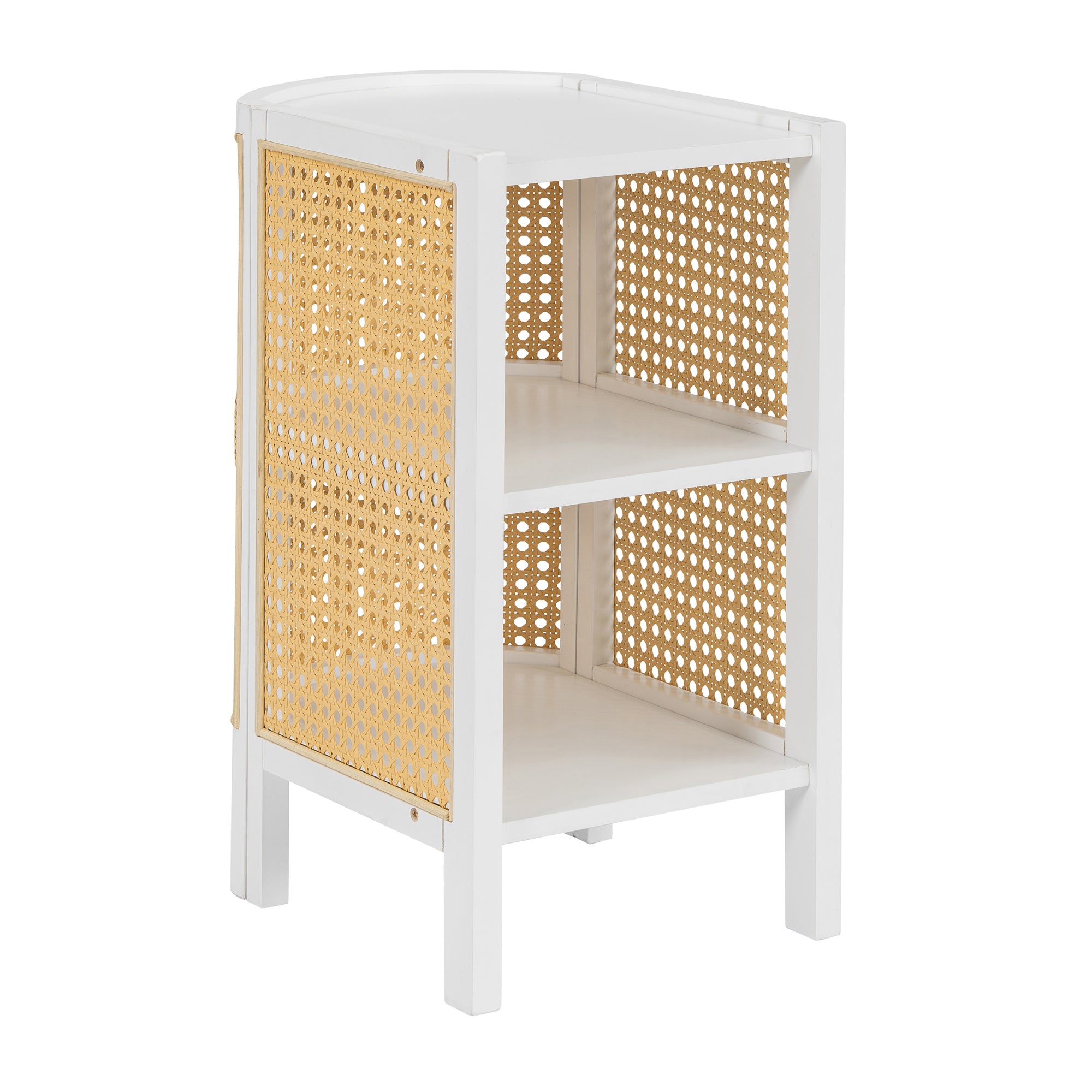 3 Pieces Rattan Platform Full Size Bed With 2 Nightstands,White - Atlantic Fine Furniture Melbourne FL