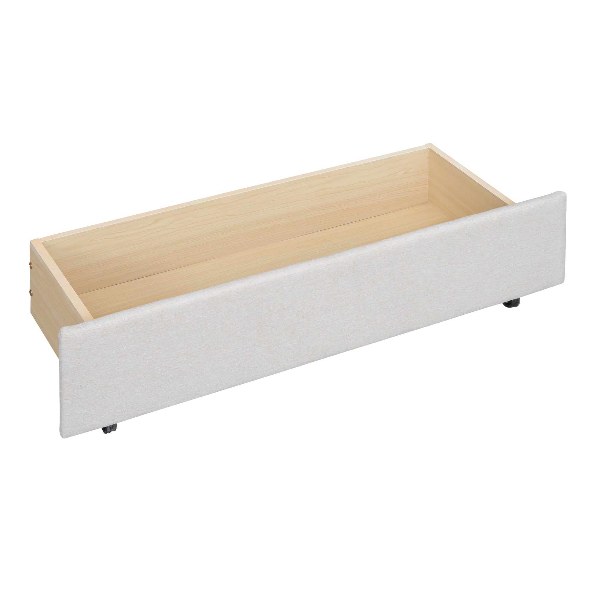 Full Size Upholstered Platform Bed with Brick Pattern Headboard, with Twin Size Trundle and 2 Drawers, Linen Fabric, Beige - Atlantic Fine Furniture Melbourne FL