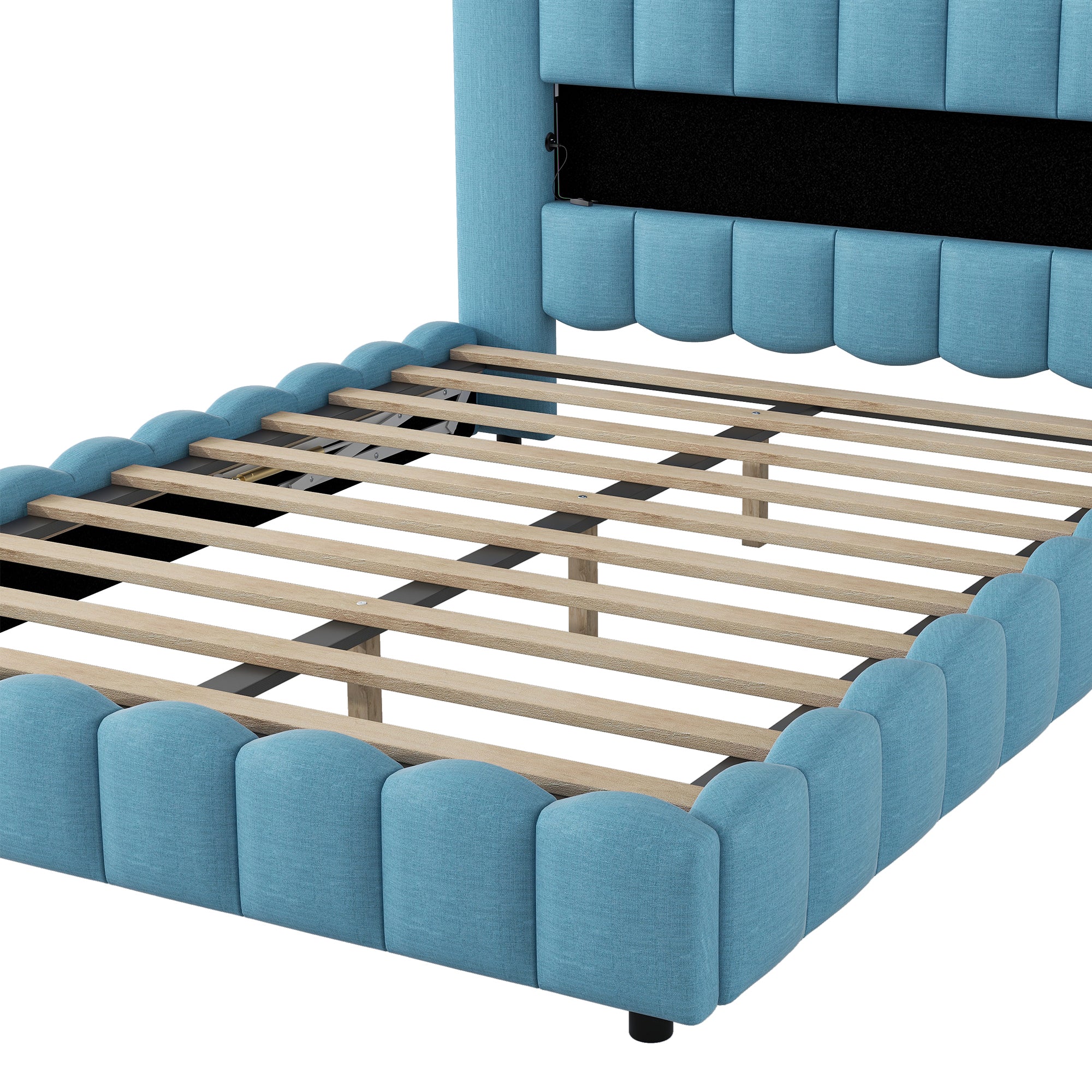 Queen Size Upholstered Platform Bed with LED Headboard and USB, Blue - Atlantic Fine Furniture Melbourne FL