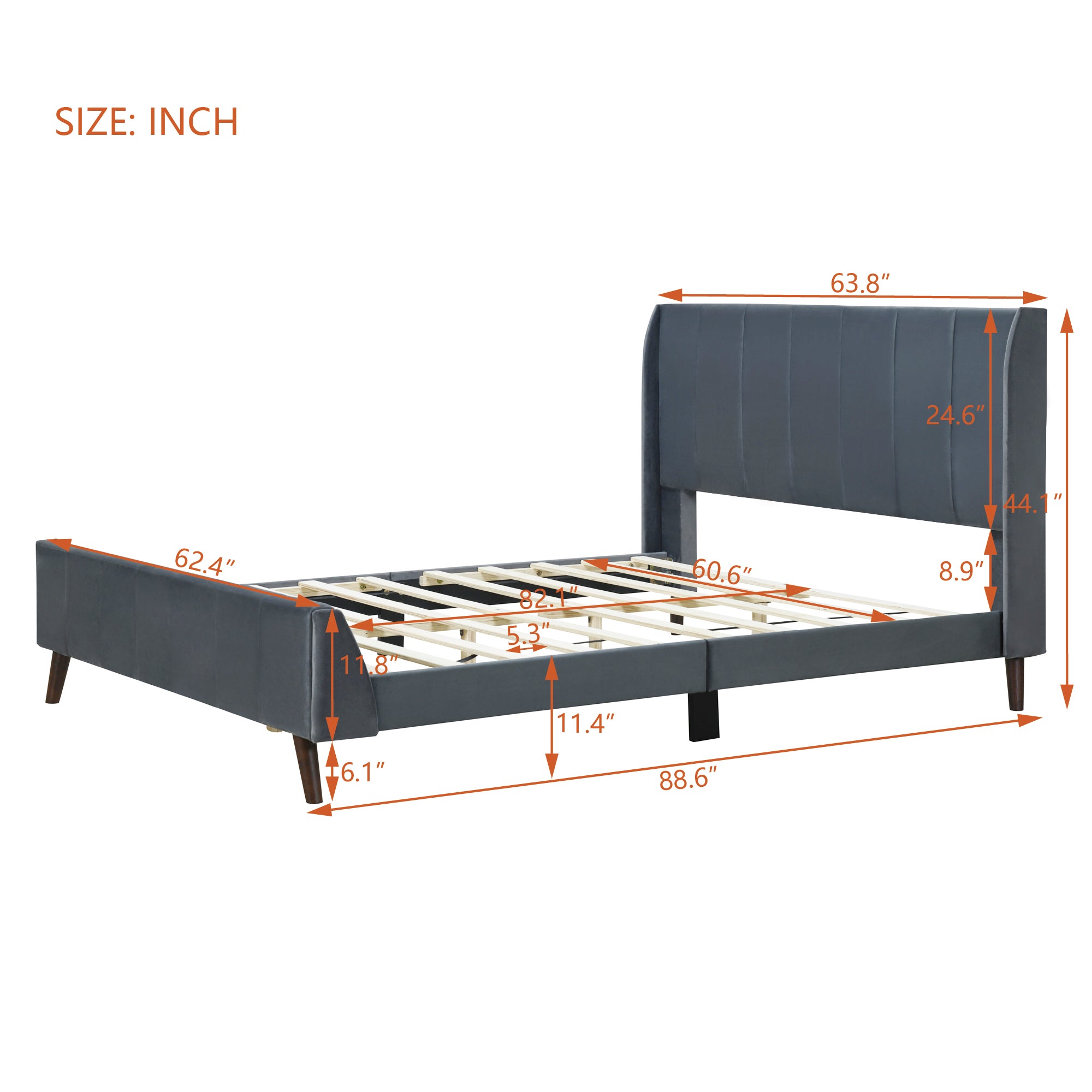 Queen Size Upholstered Platform Bed, Velvet, Gray - Atlantic Fine Furniture Melbourne FL