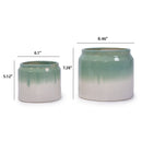 Gradient Flowerpot (Set of 2), Planter For Patio, Garden, Windowsill - White / Green