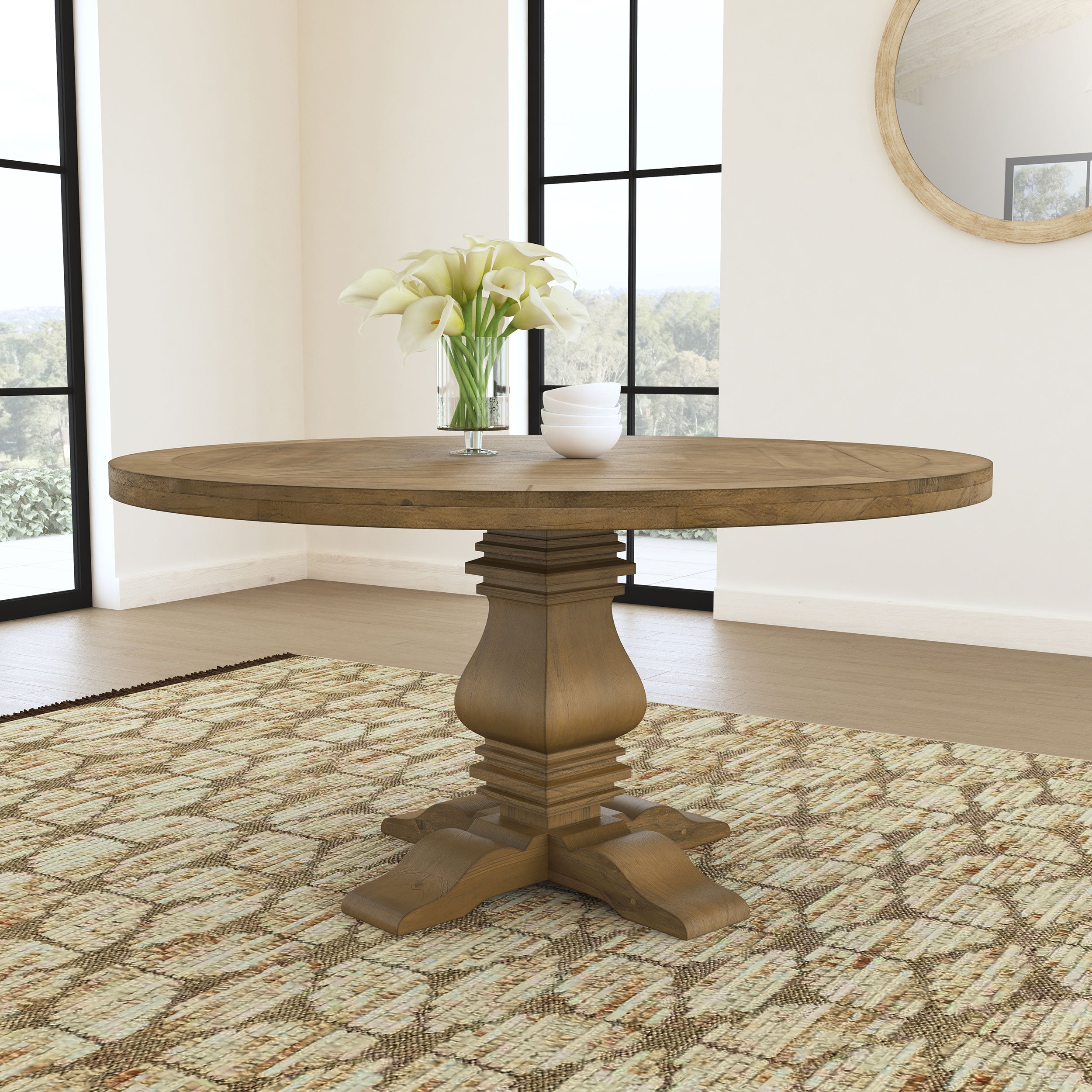 Florence Round 60-inch Wood Dining Table Rustic Honey — view 2