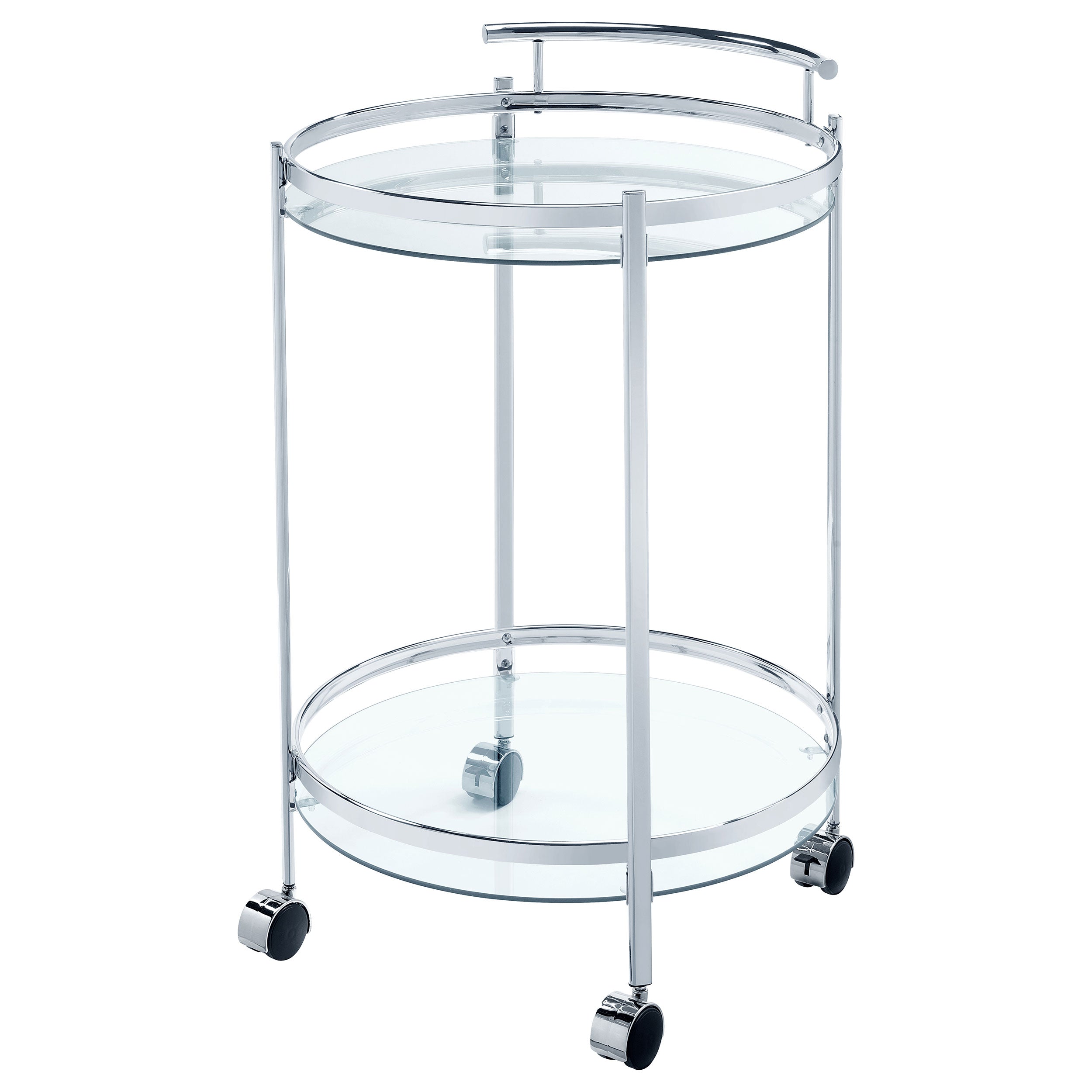 Chrissy Round Glass Shelf Metal Bar Cart Chrome — view 4