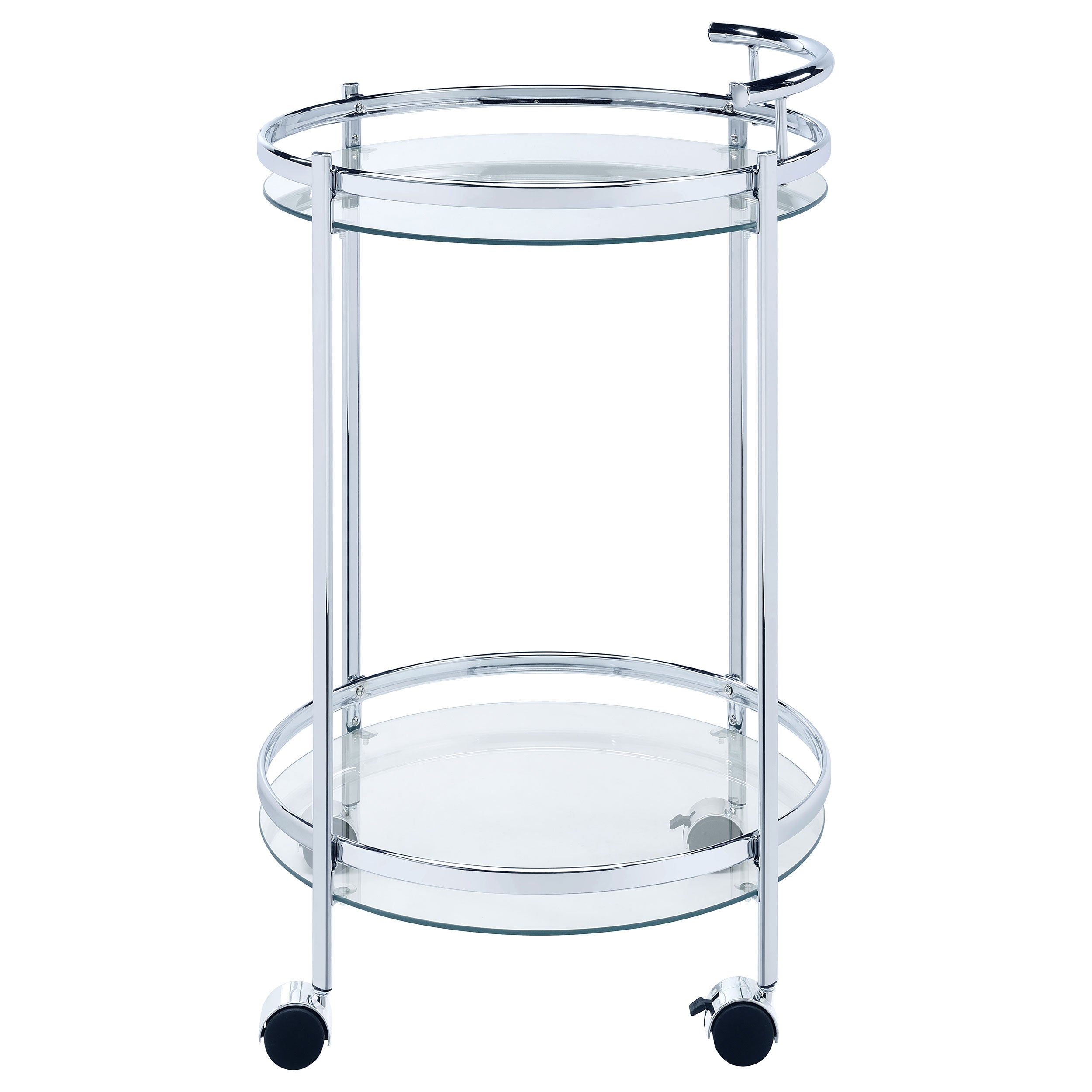 Chrissy Round Glass Shelf Metal Bar Cart Chrome — view 5