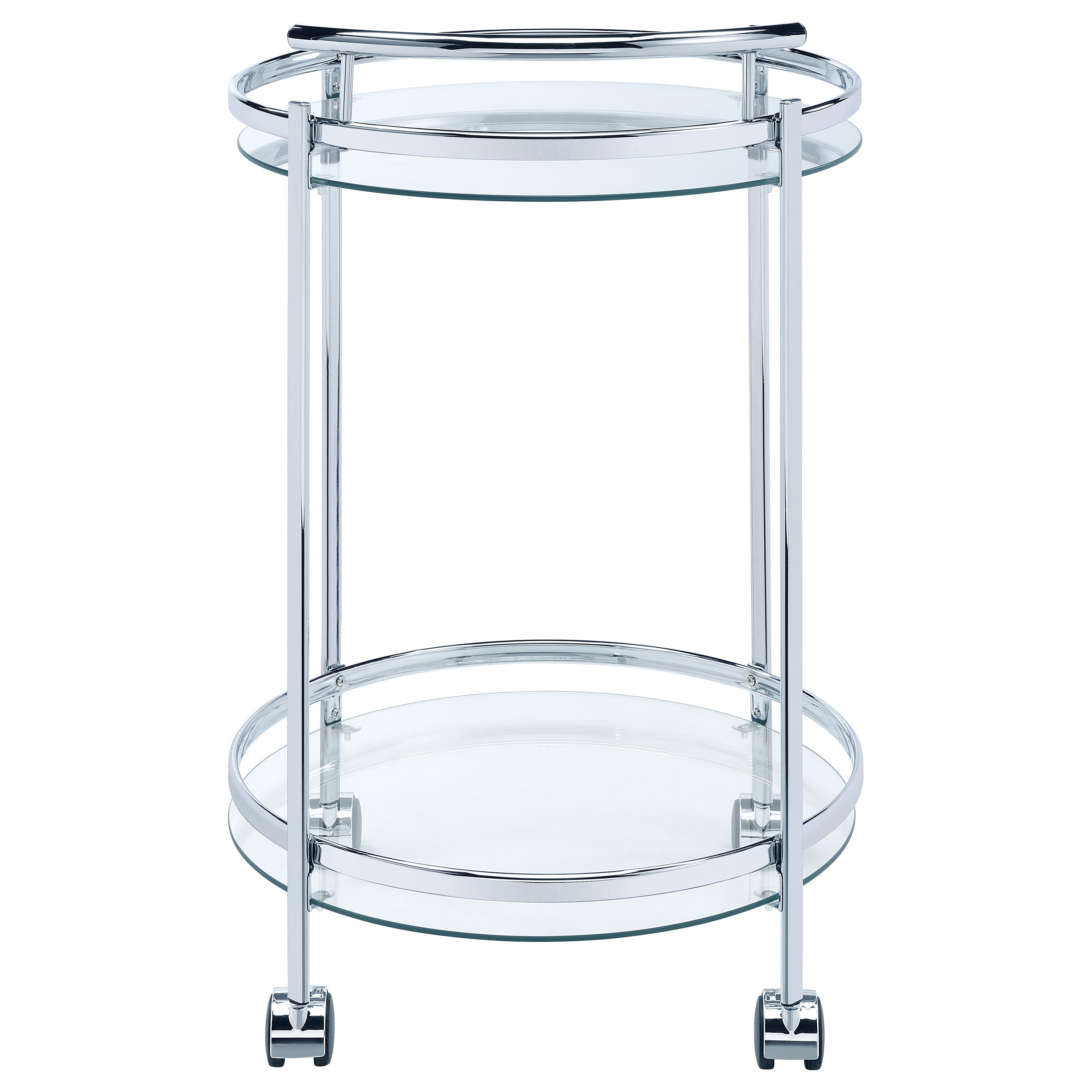 Chrissy Round Glass Shelf Metal Bar Cart Chrome — view 7