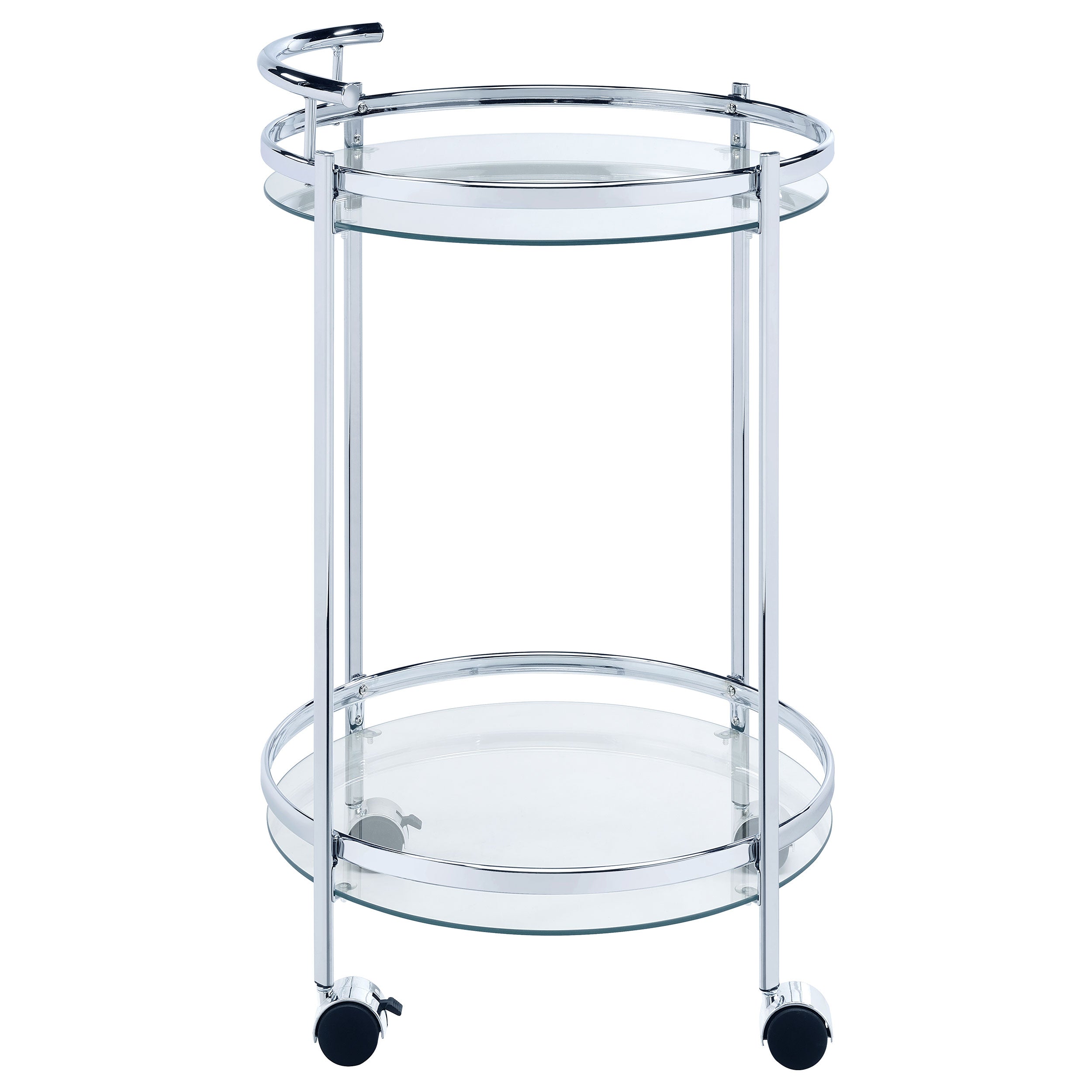 Chrissy Round Glass Shelf Metal Bar Cart Chrome — view 9