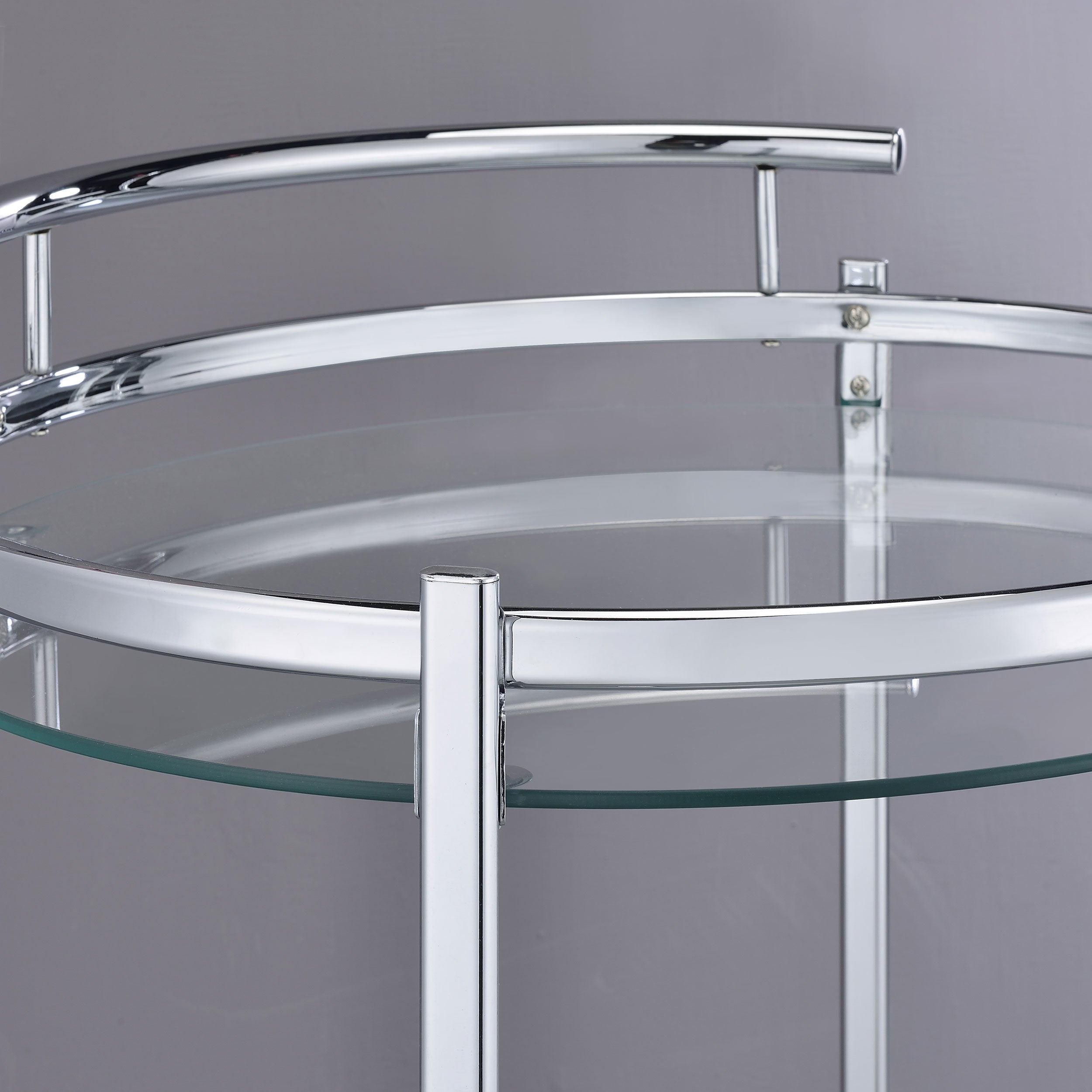 Chrissy Round Glass Shelf Metal Bar Cart Chrome — view 10