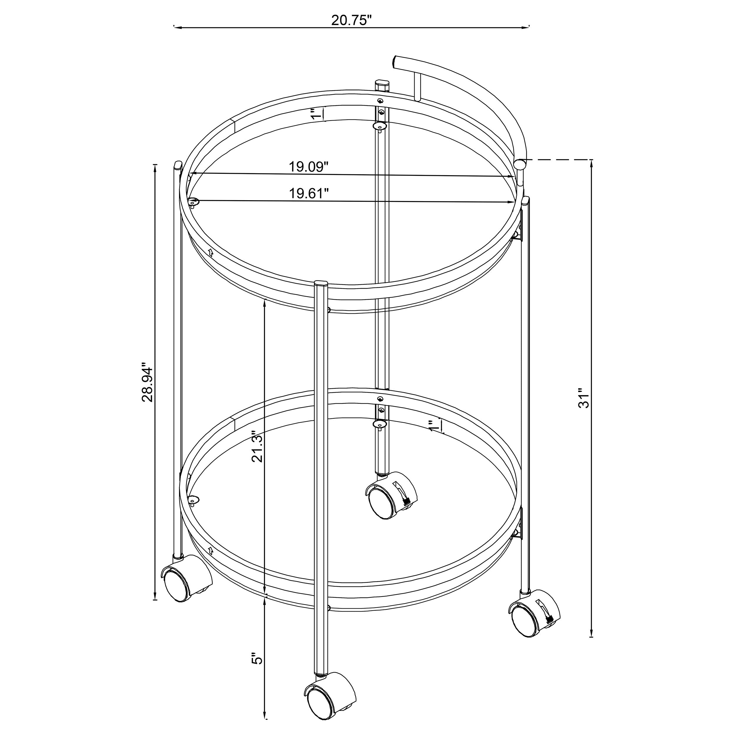 Chrissy Round Glass Shelf Metal Bar Cart Chrome — view 11