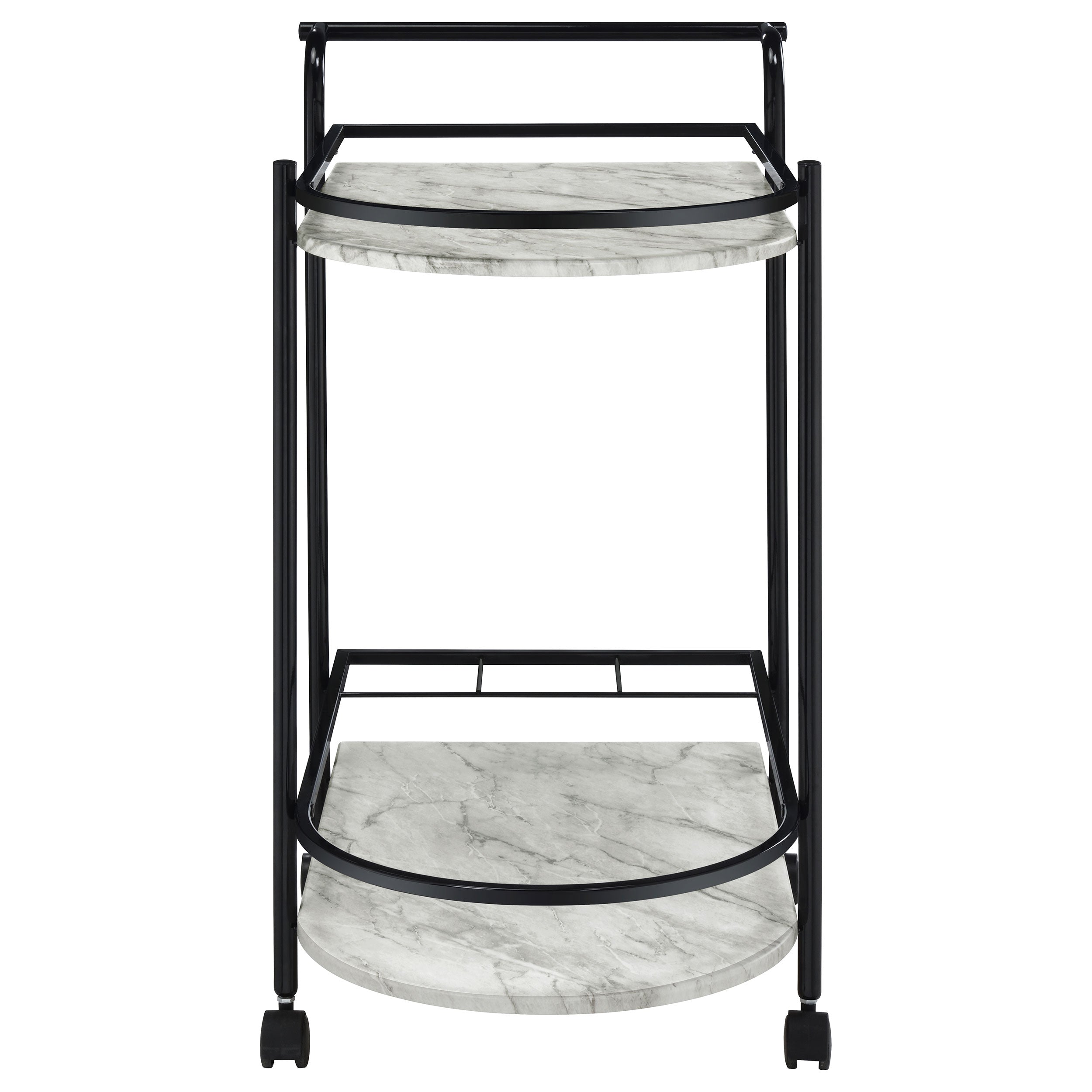 Desiree 2-tier Faux Marble Shelf Metal Bar Cart Black — view 3