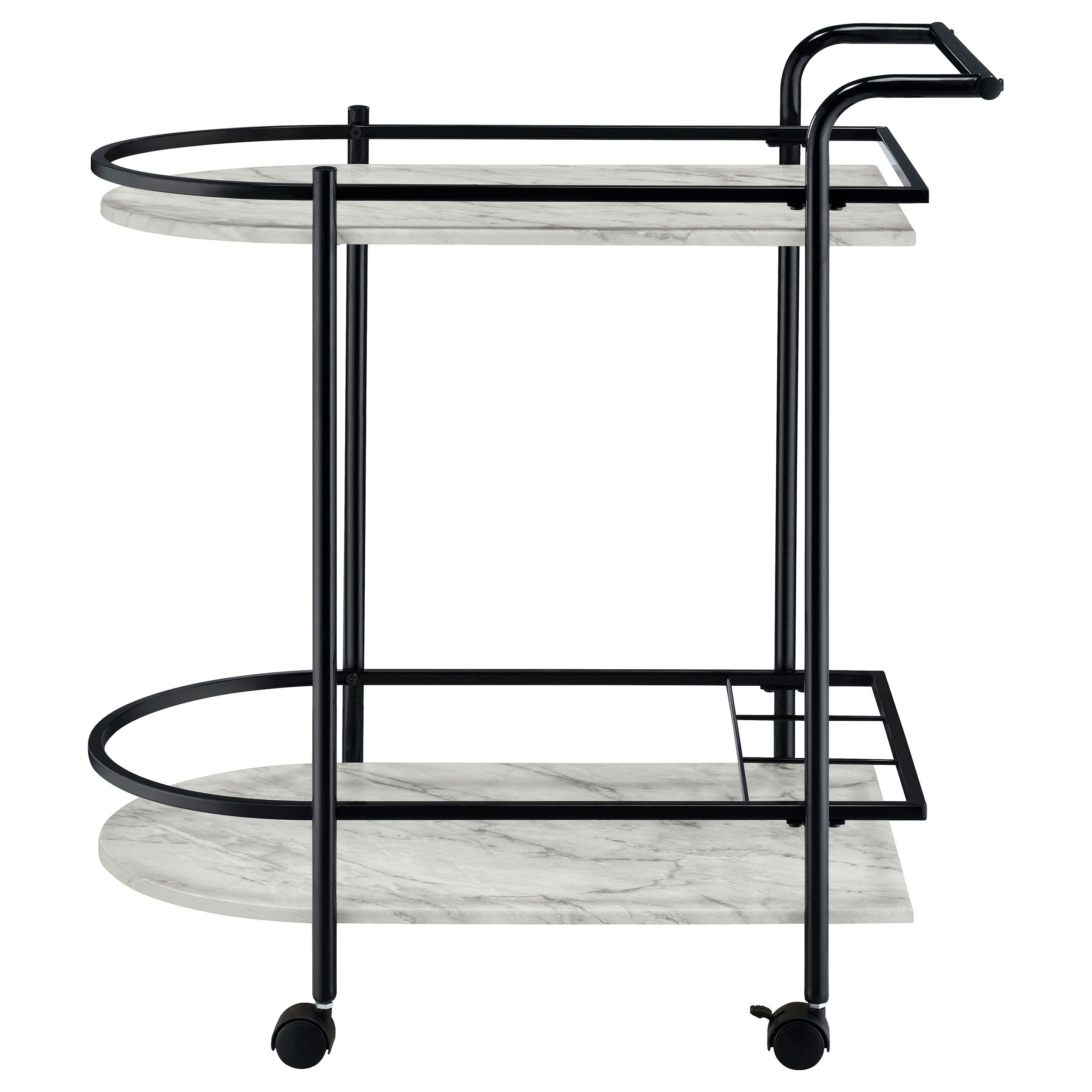 Desiree 2-tier Faux Marble Shelf Metal Bar Cart Black — view 5