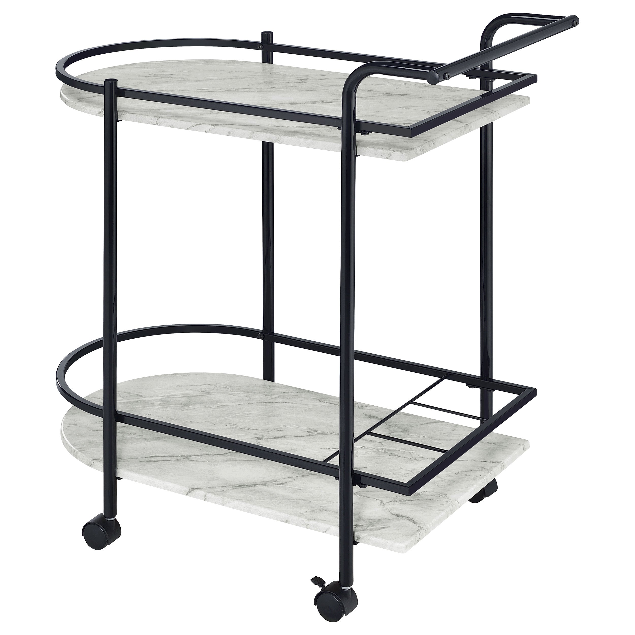 Desiree 2-tier Faux Marble Shelf Metal Bar Cart Black — view 6