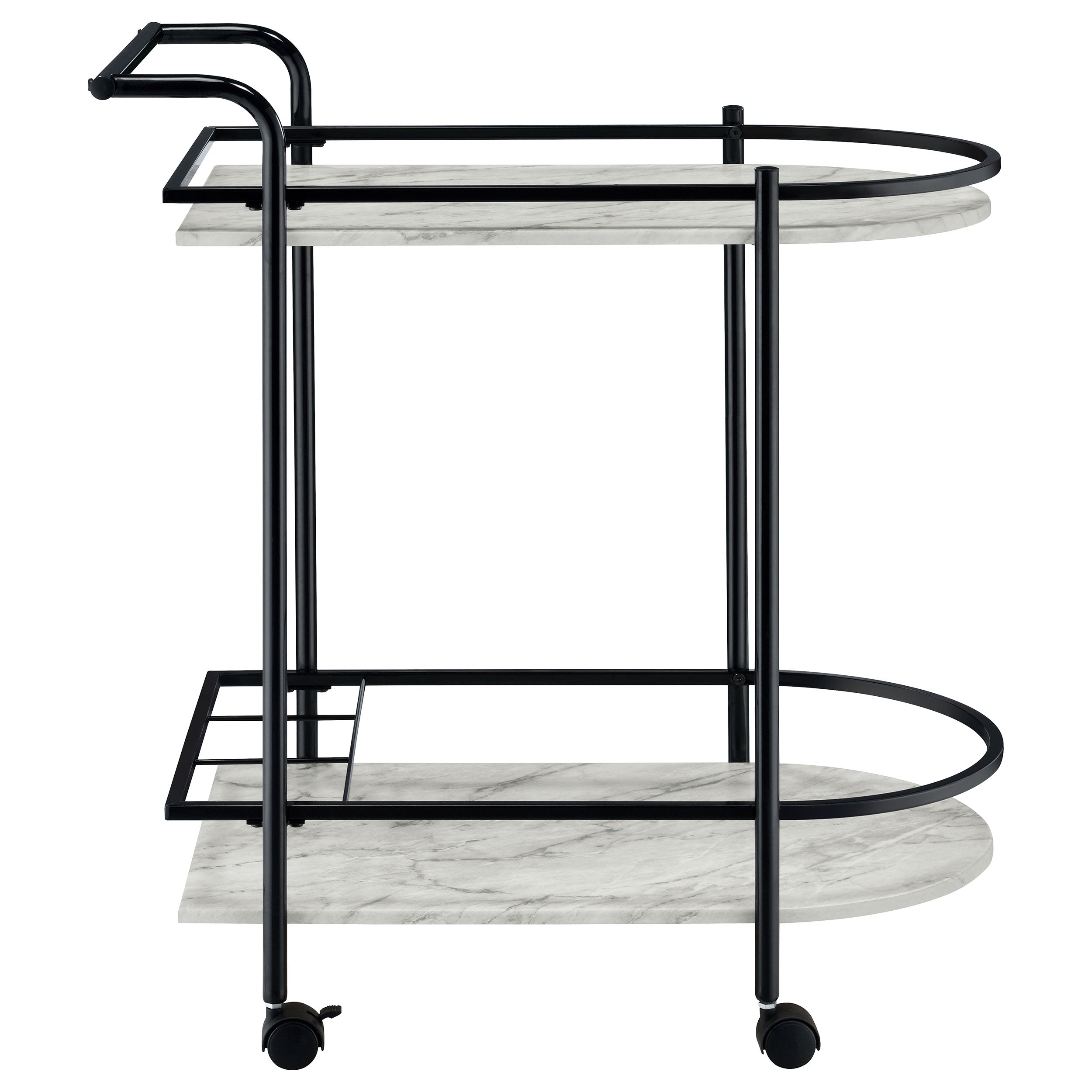 Desiree 2-tier Faux Marble Shelf Metal Bar Cart Black — view 9