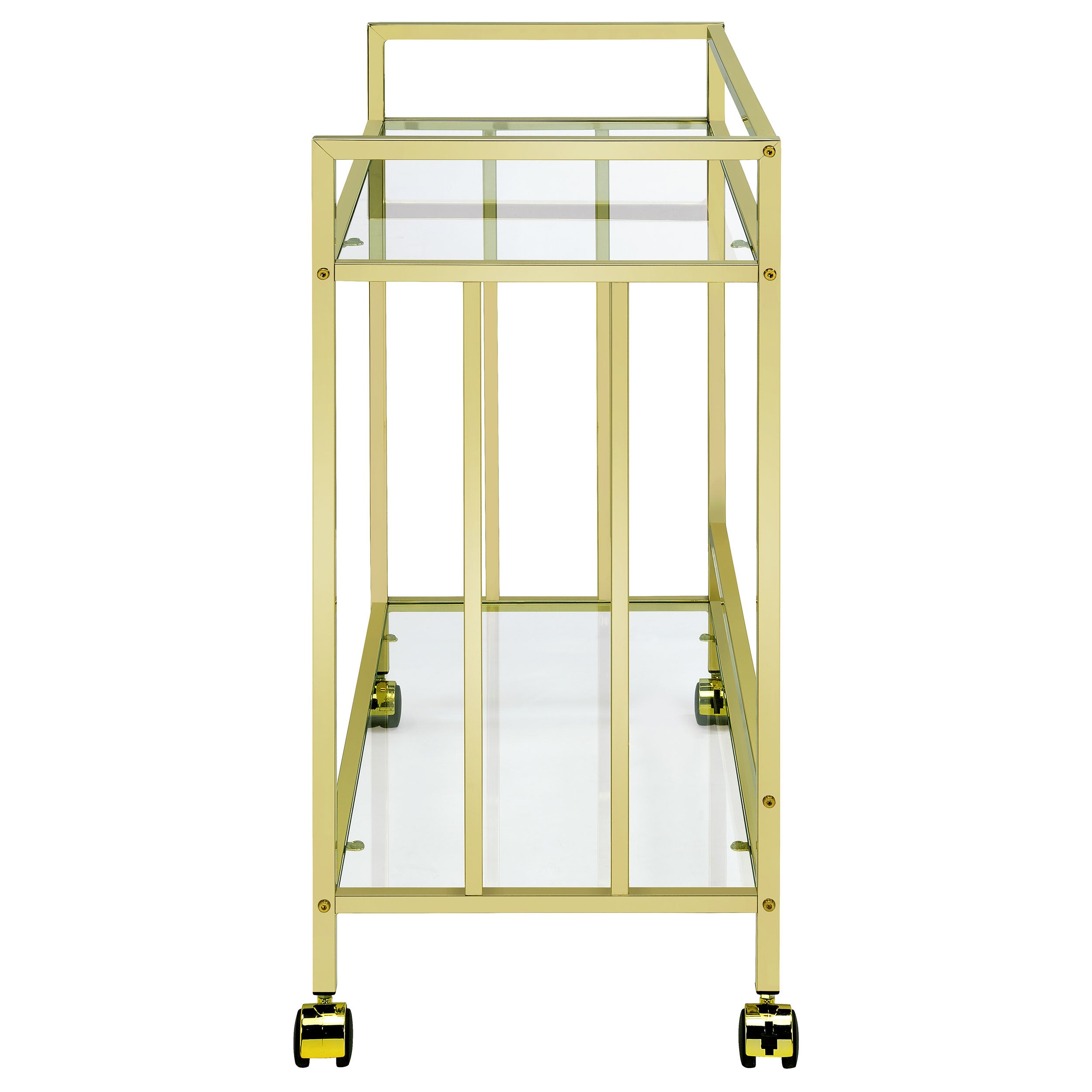 Cara 2-tier Rectangular Glass Shelf Metal Bar Cart Brass — view 4